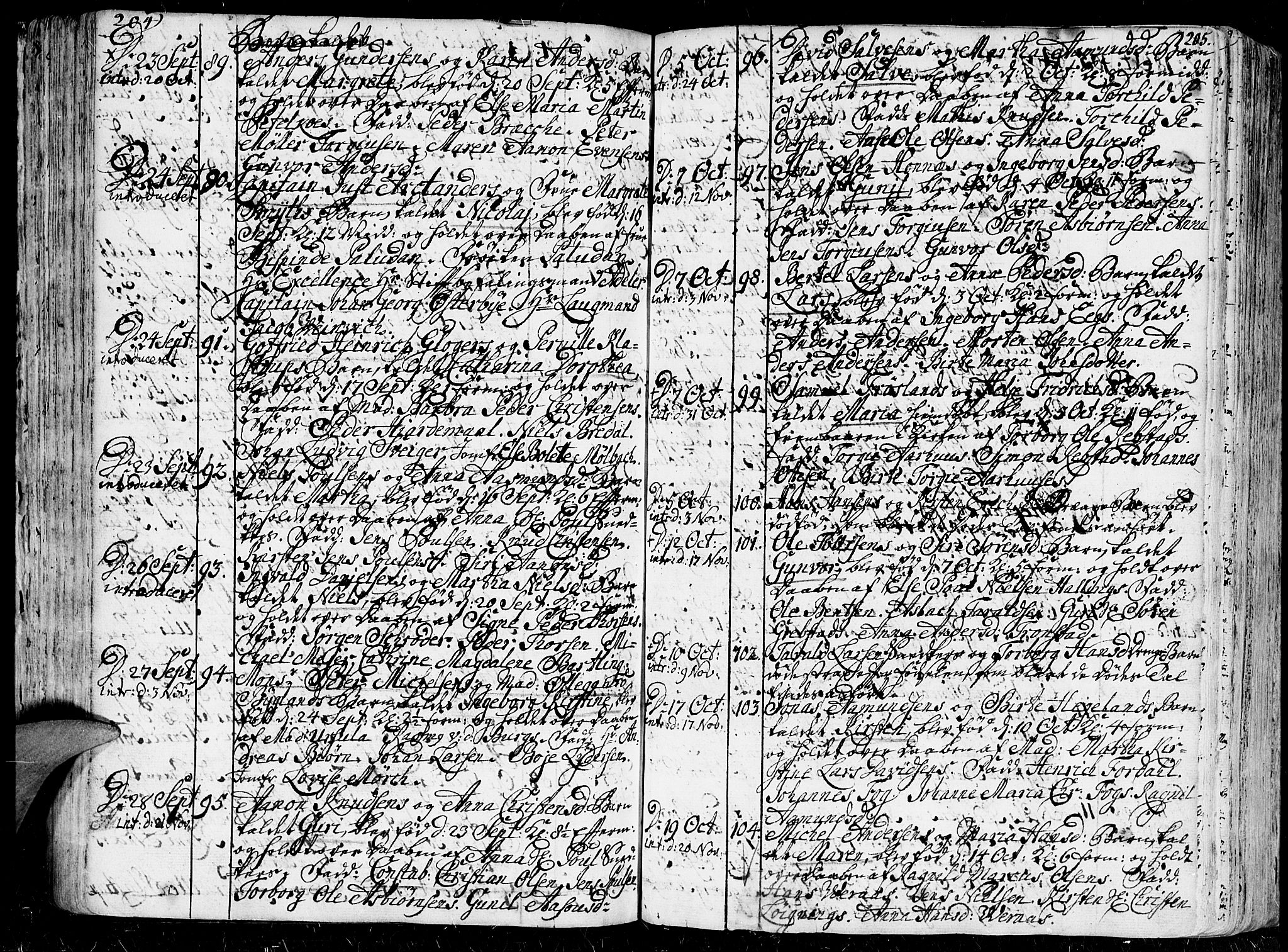 Kristiansand domprosti, SAK/1112-0006/F/Fa/L0001: Parish register (official) no. A 1, 1734-1793, p. 204-205