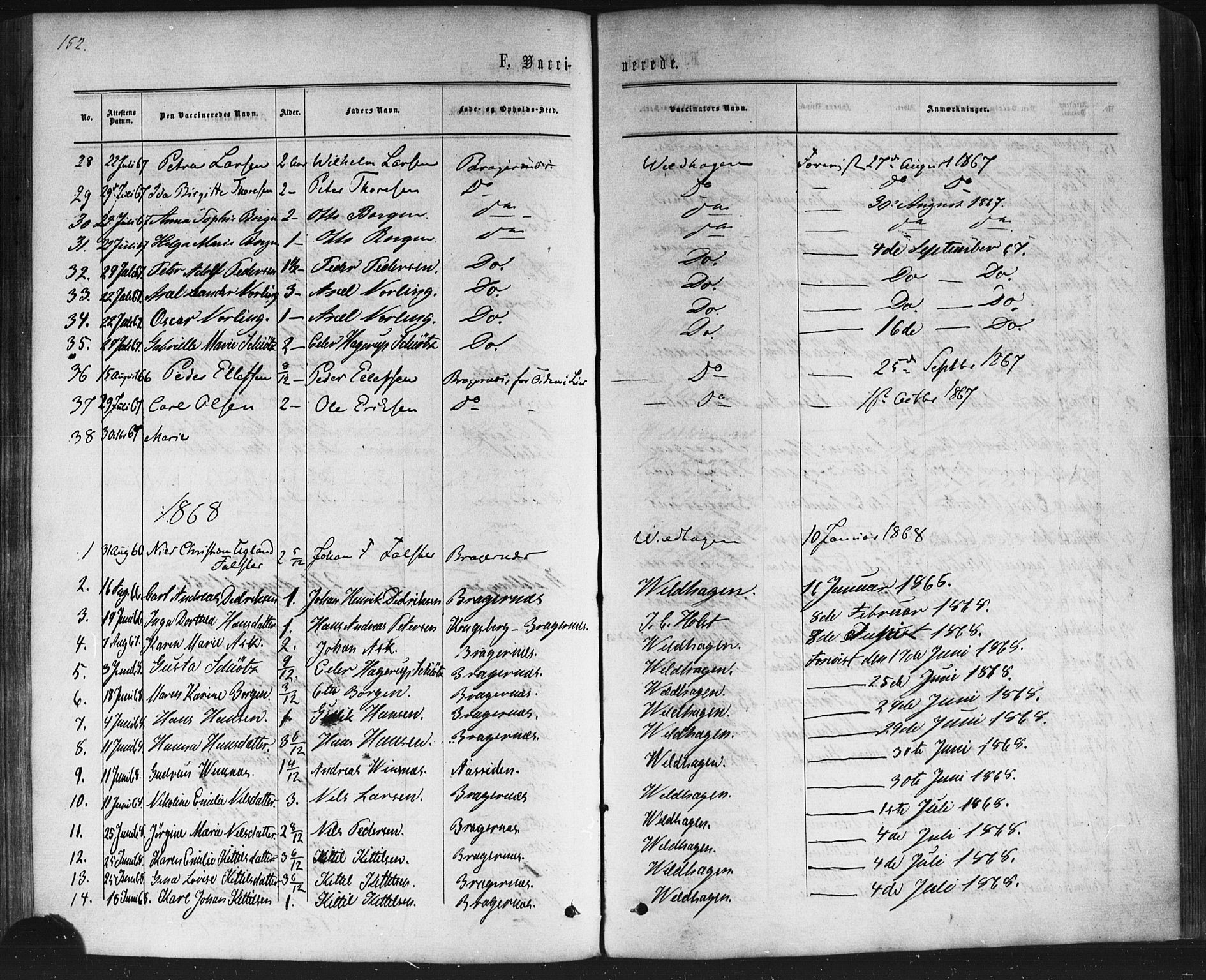 Bragernes kirkebøker, AV/SAKO-A-6/F/Fc/L0003: Parish register (official) no. III 3, 1865-1874, p. 152