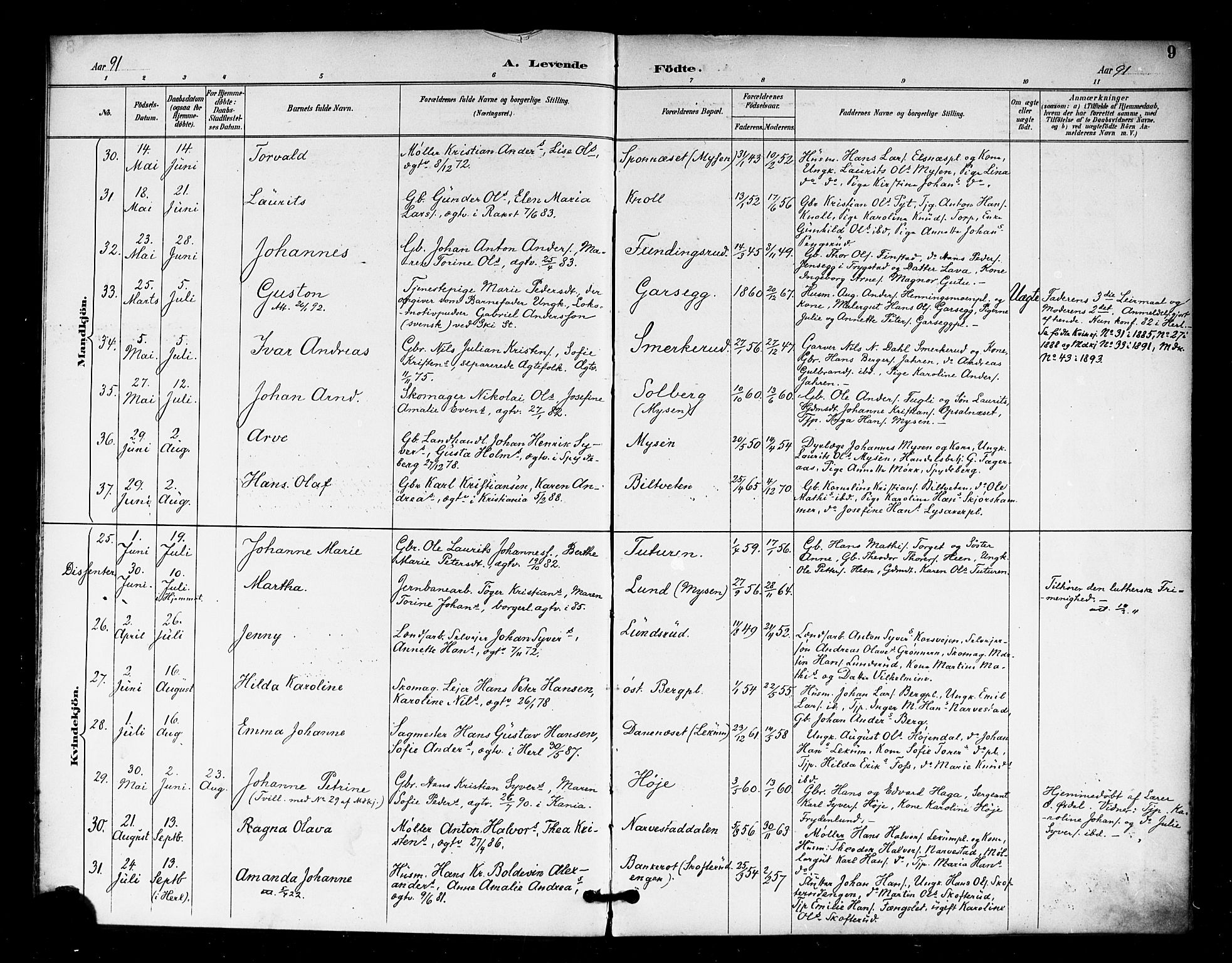 Eidsberg prestekontor Kirkebøker, SAO/A-10905/F/Fa/L0013: Parish register (official) no. I 13, 1890-1901, p. 9