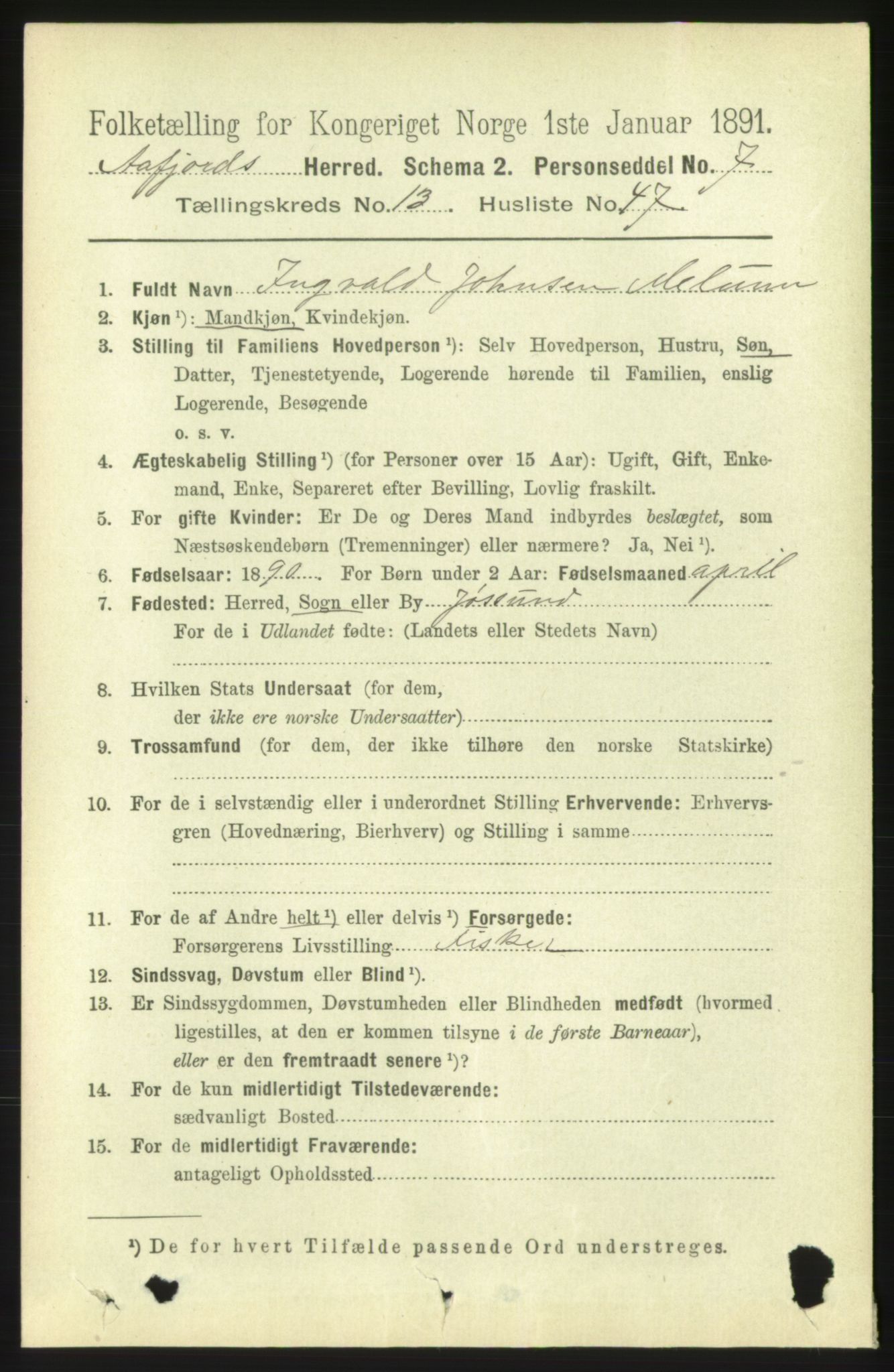 RA, 1891 census for 1630 Åfjord, 1891, p. 4469