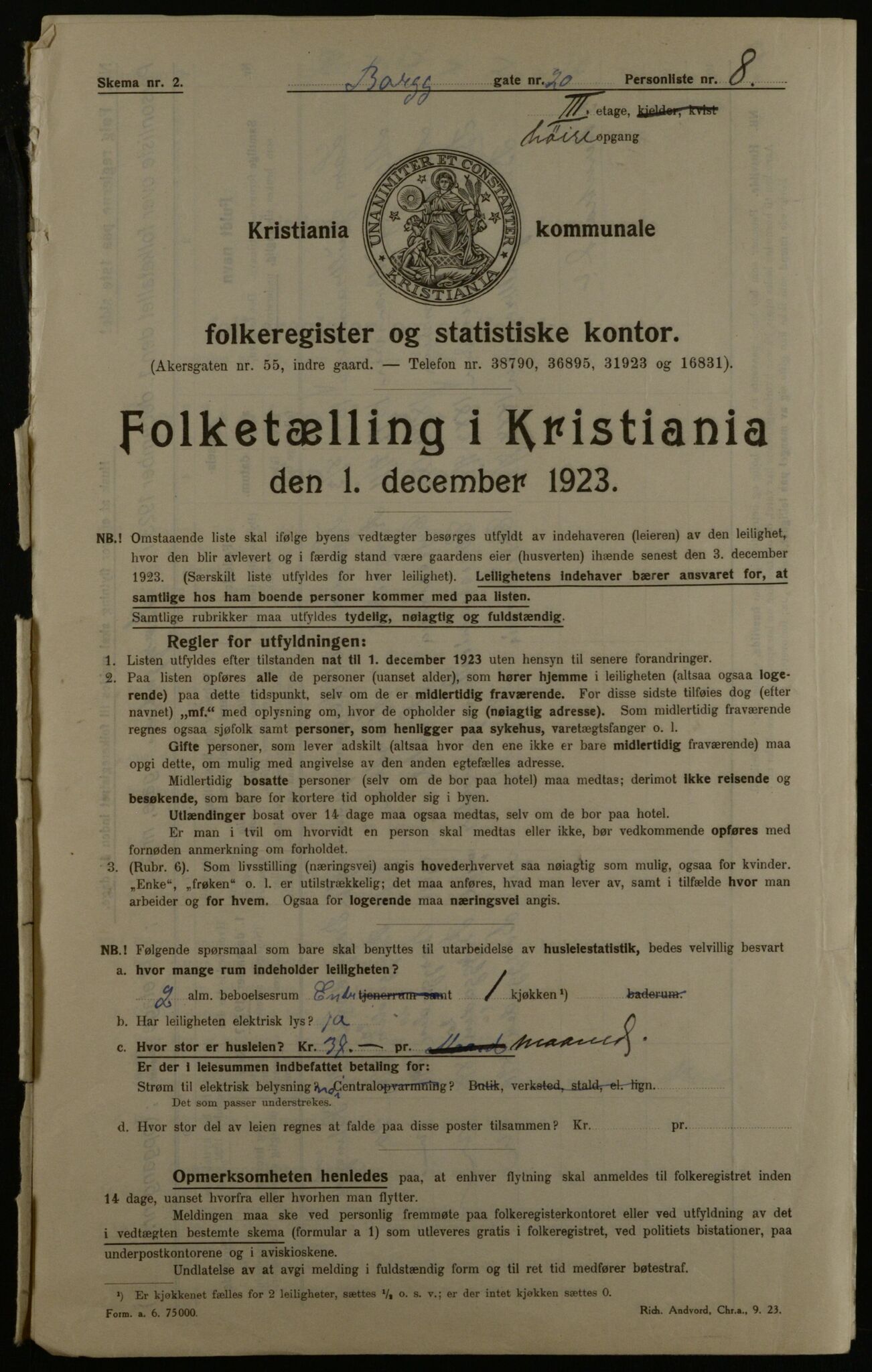 OBA, Municipal Census 1923 for Kristiania, 1923, p. 9136