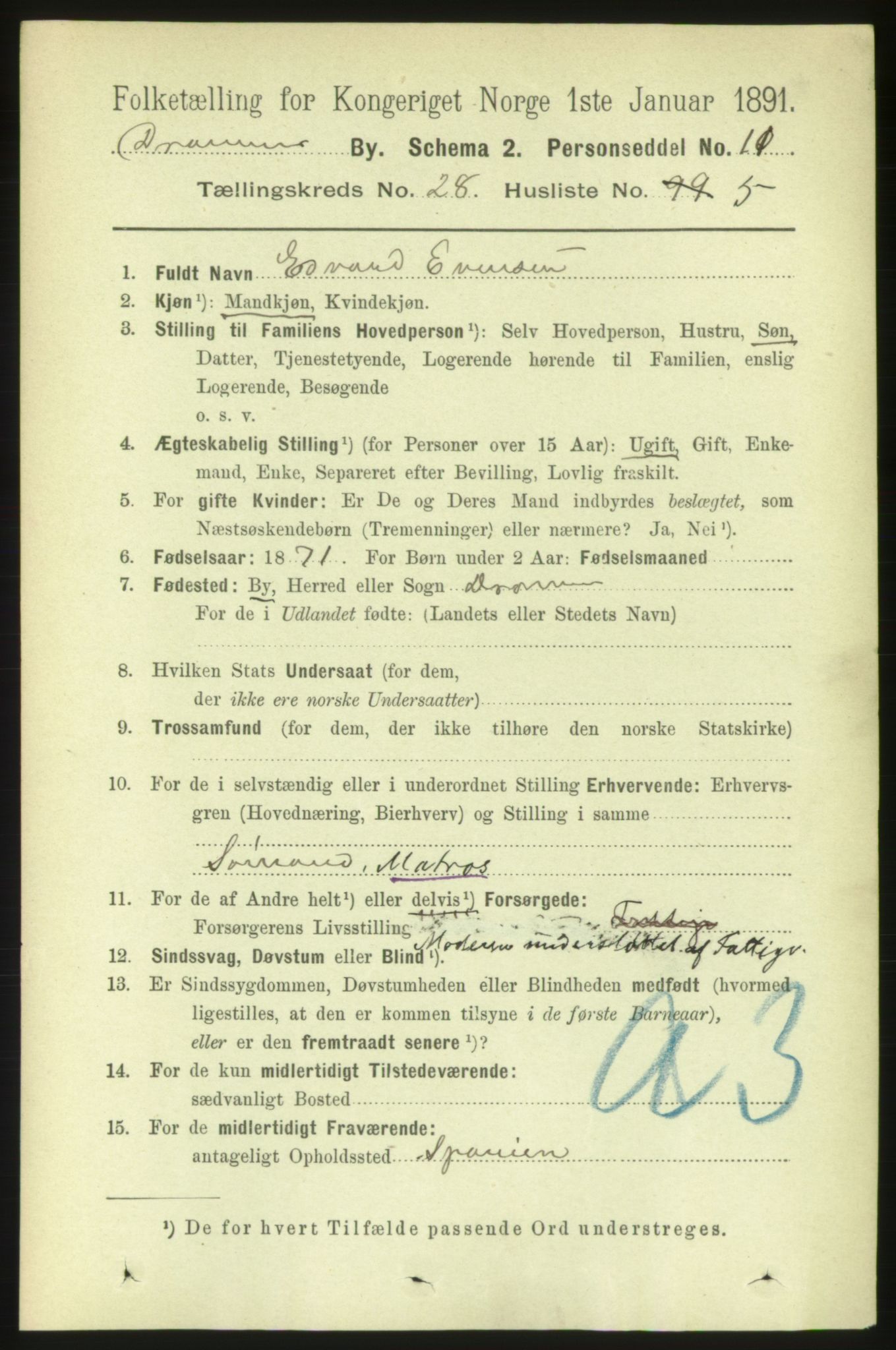 RA, 1891 census for 0602 Drammen, 1891, p. 16787