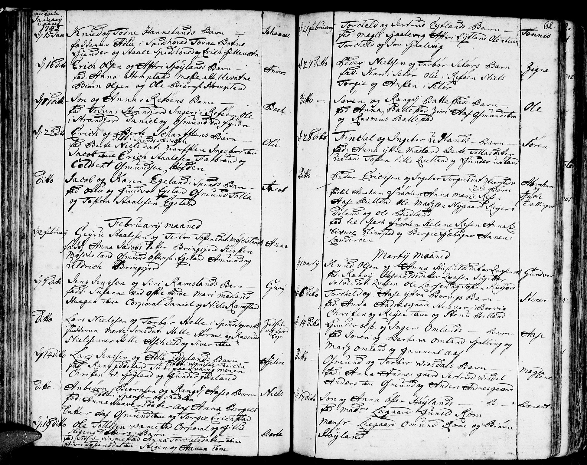 Lyngdal sokneprestkontor, AV/SAK-1111-0029/F/Fa/Fac/L0001: Parish register (official) no. A 1, 1727-1779, p. 62