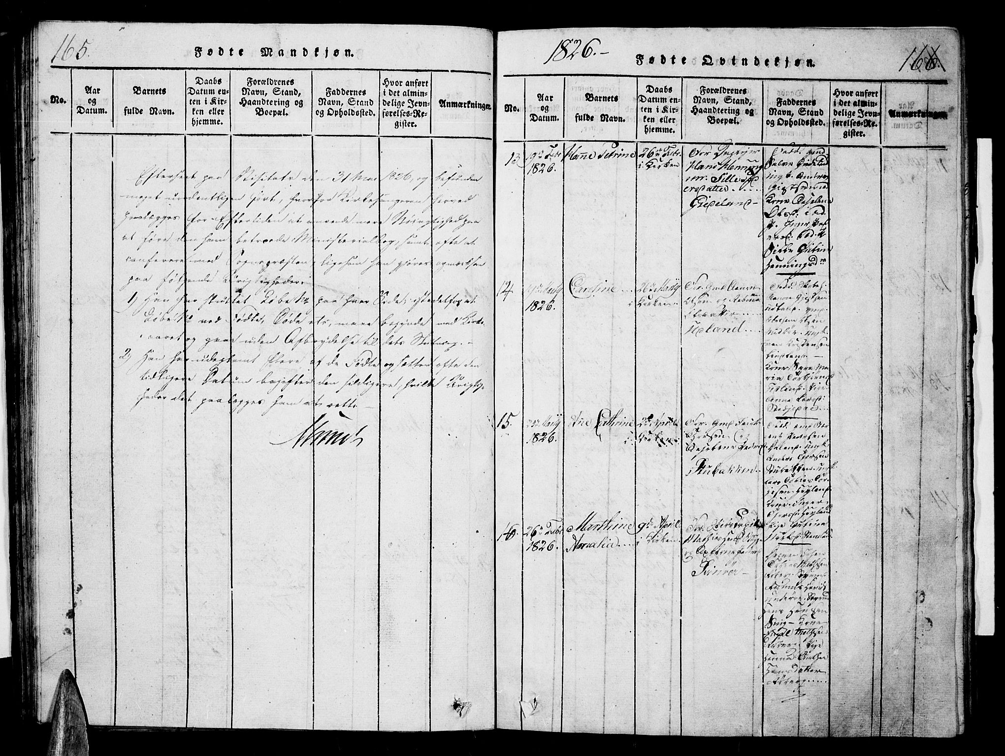 Sør-Audnedal sokneprestkontor, AV/SAK-1111-0039/F/Fb/Fbb/L0001: Parish register (copy) no. B 1, 1815-1827, p. 165-166