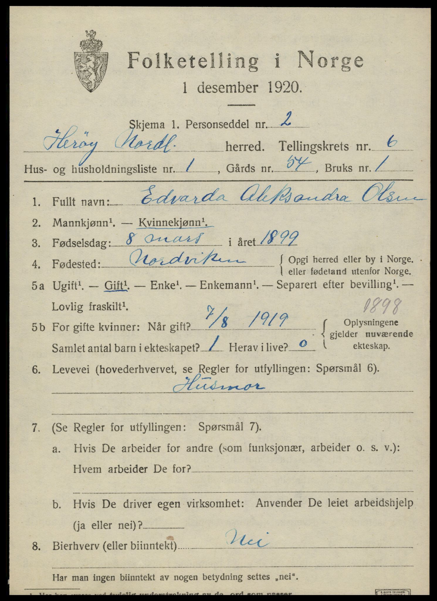 SAT, 1920 census for Herøy, 1920, p. 4130