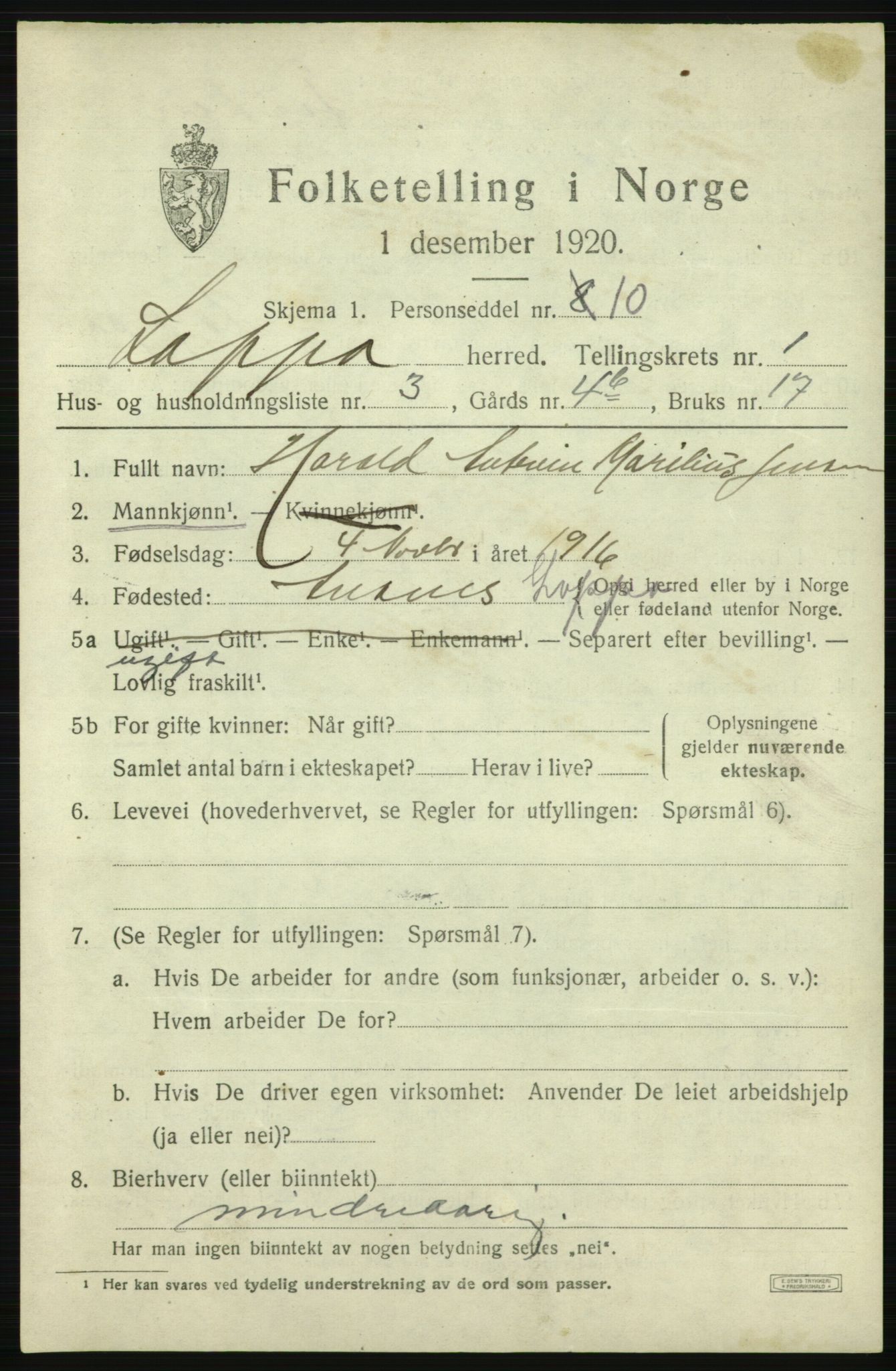 SATØ, 1920 census for Loppa, 1920, p. 662
