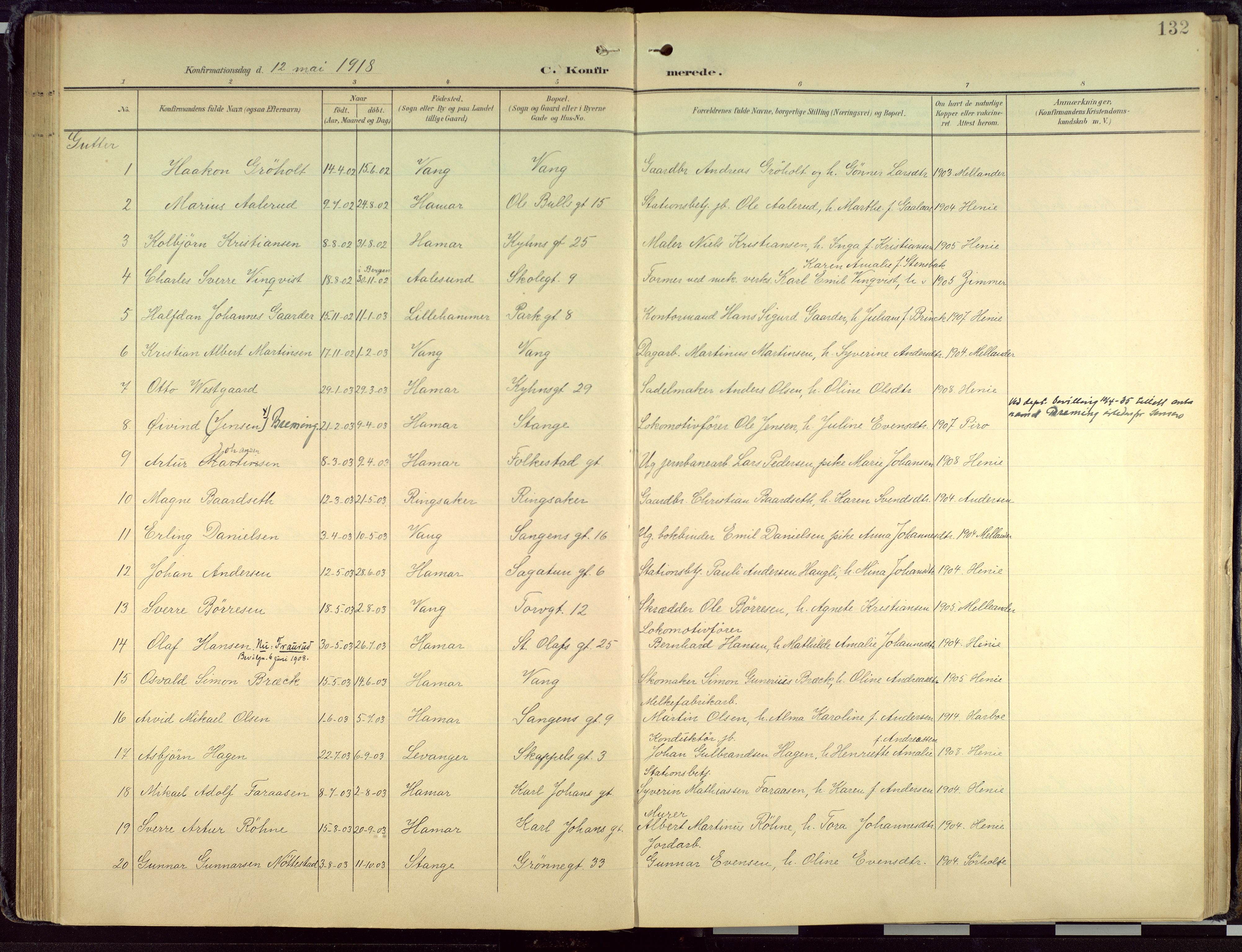 Hamar prestekontor, AV/SAH-DOMPH-002/H/Ha/Haa/L0004: Parish register (official) no. 4, 1899-1973, p. 132