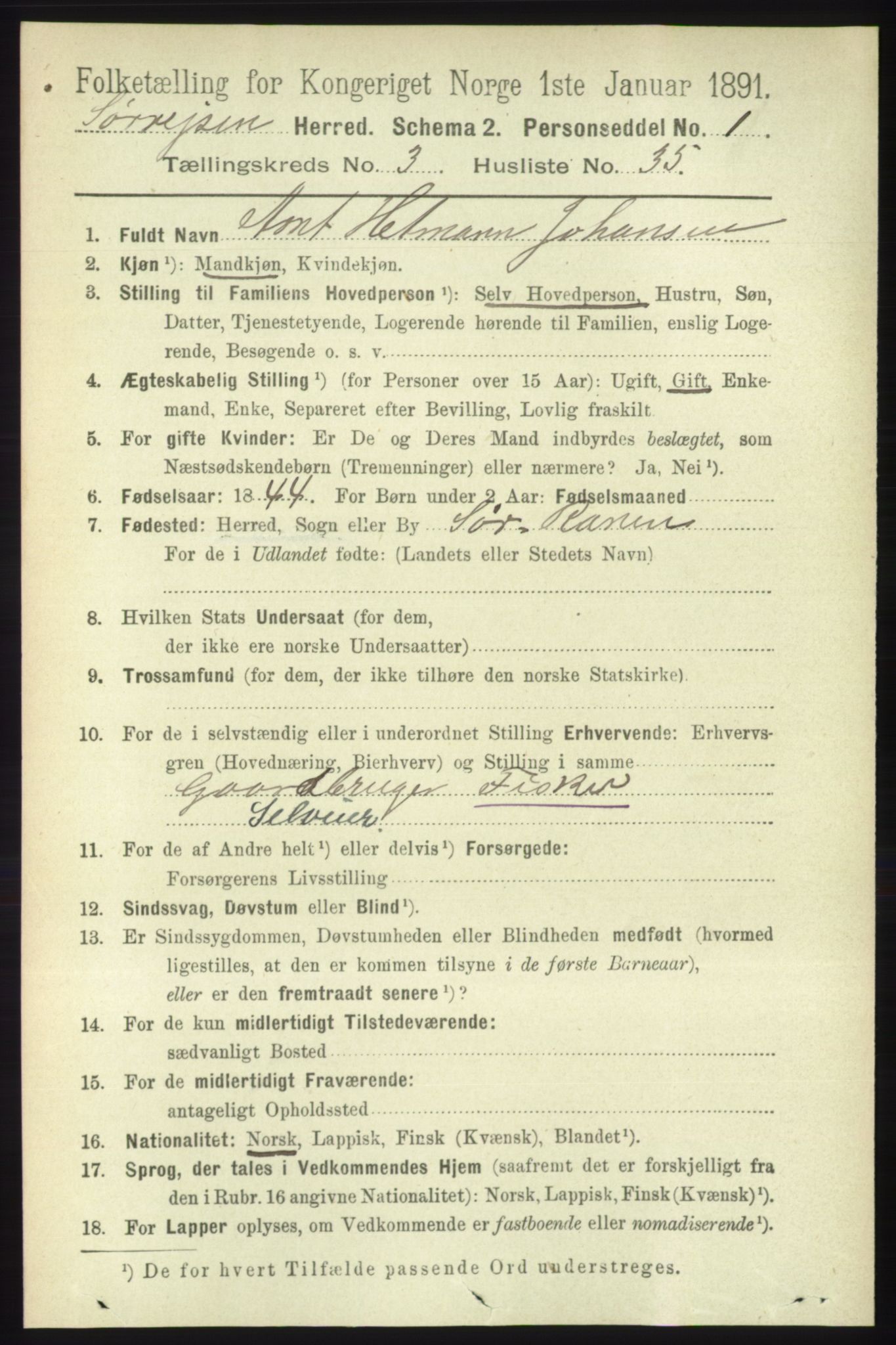 RA, 1891 census for 1925 Sørreisa, 1891, p. 970