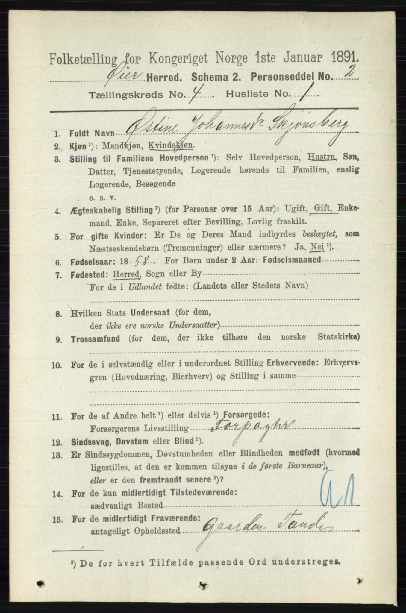 RA, 1891 census for 0521 Øyer, 1891, p. 1306