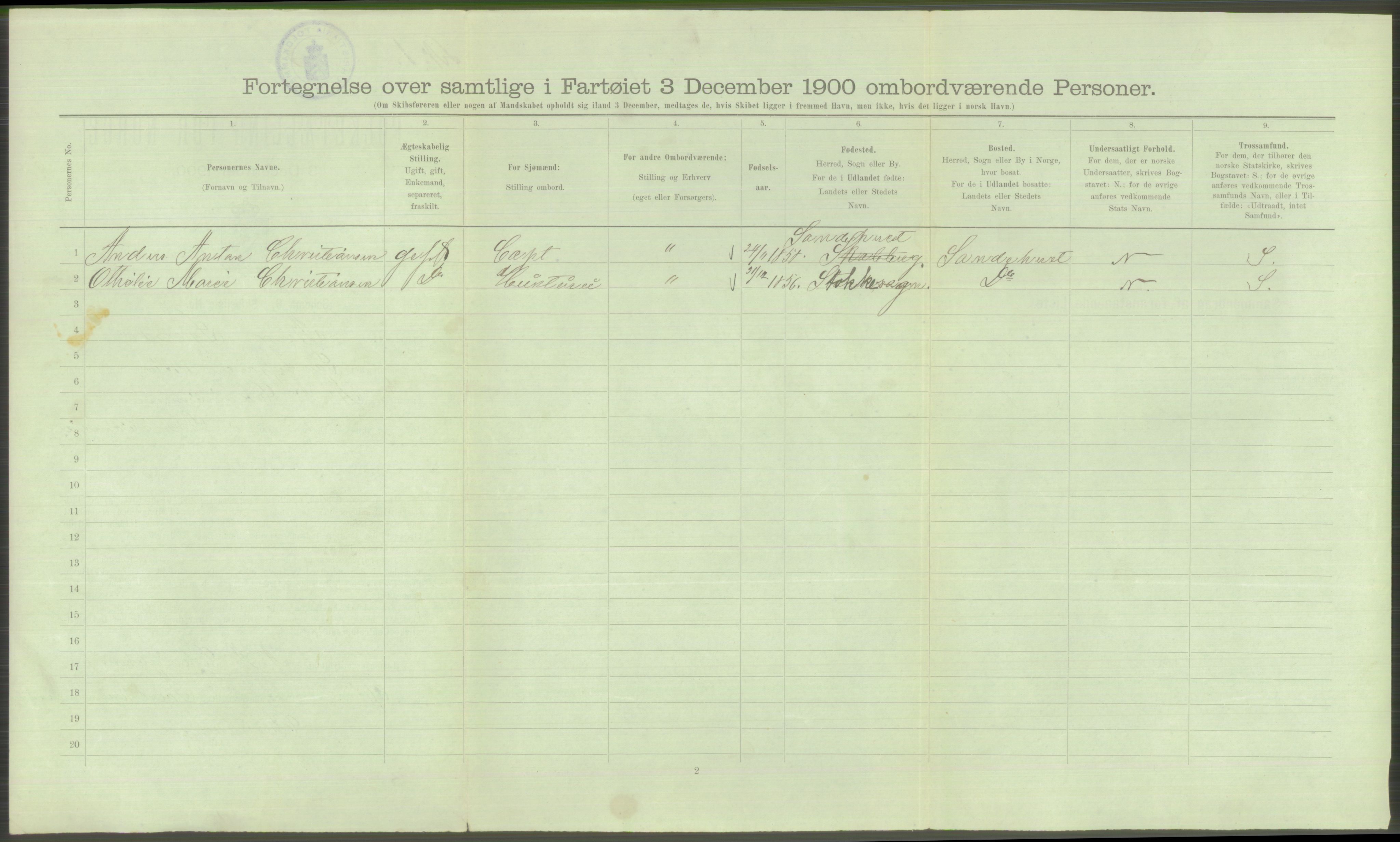 RA, 1900 Census - ship lists from ships in Norwegian harbours, harbours abroad and at sea, 1900, p. 158