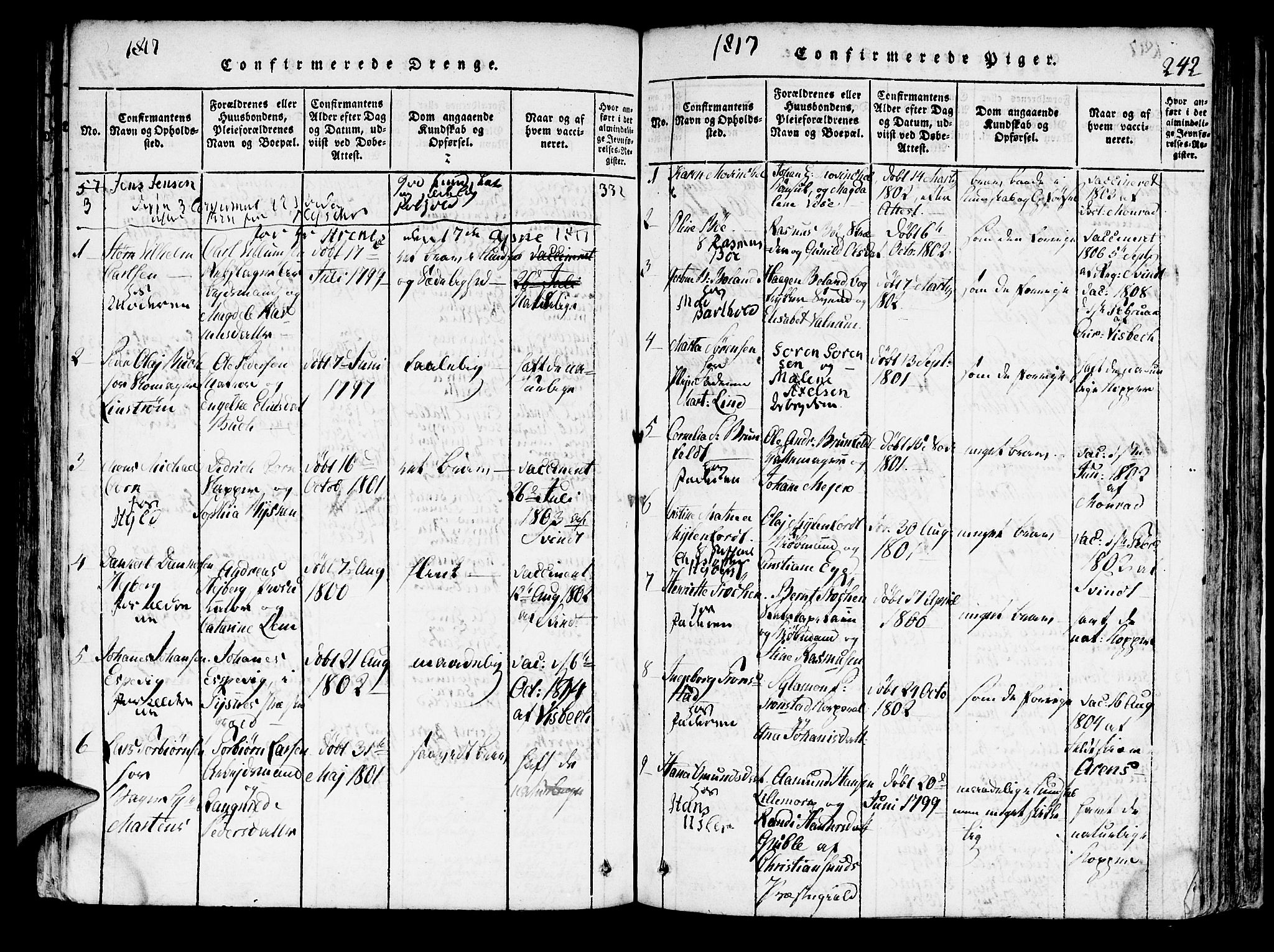 Domkirken sokneprestembete, SAB/A-74801/H/Hab/L0001: Parish register (copy) no. A 1, 1816-1821, p. 242