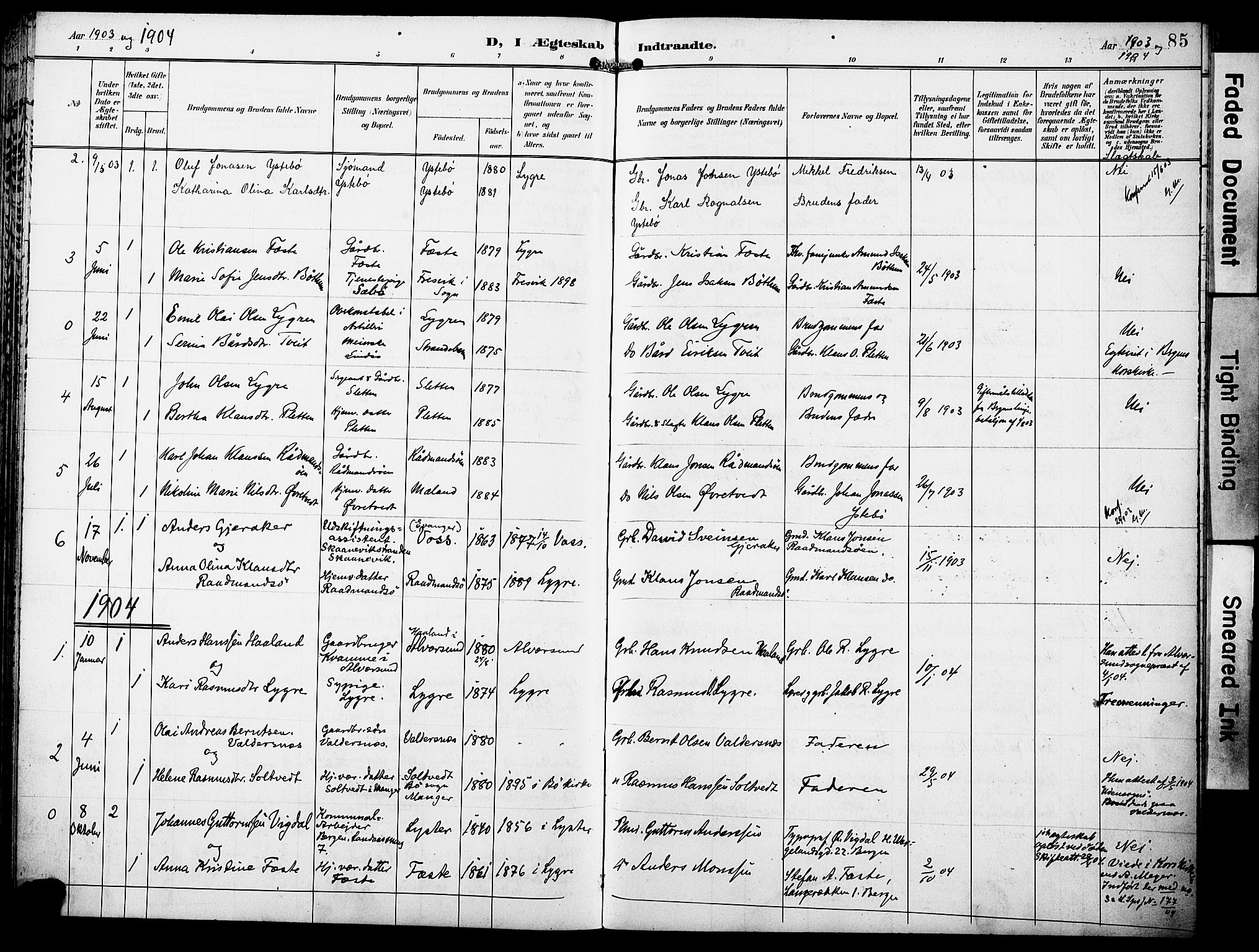 Lindås Sokneprestembete, AV/SAB-A-76701/H/Haa/Haae/L0002: Parish register (official) no. E 2, 1897-1912, p. 85