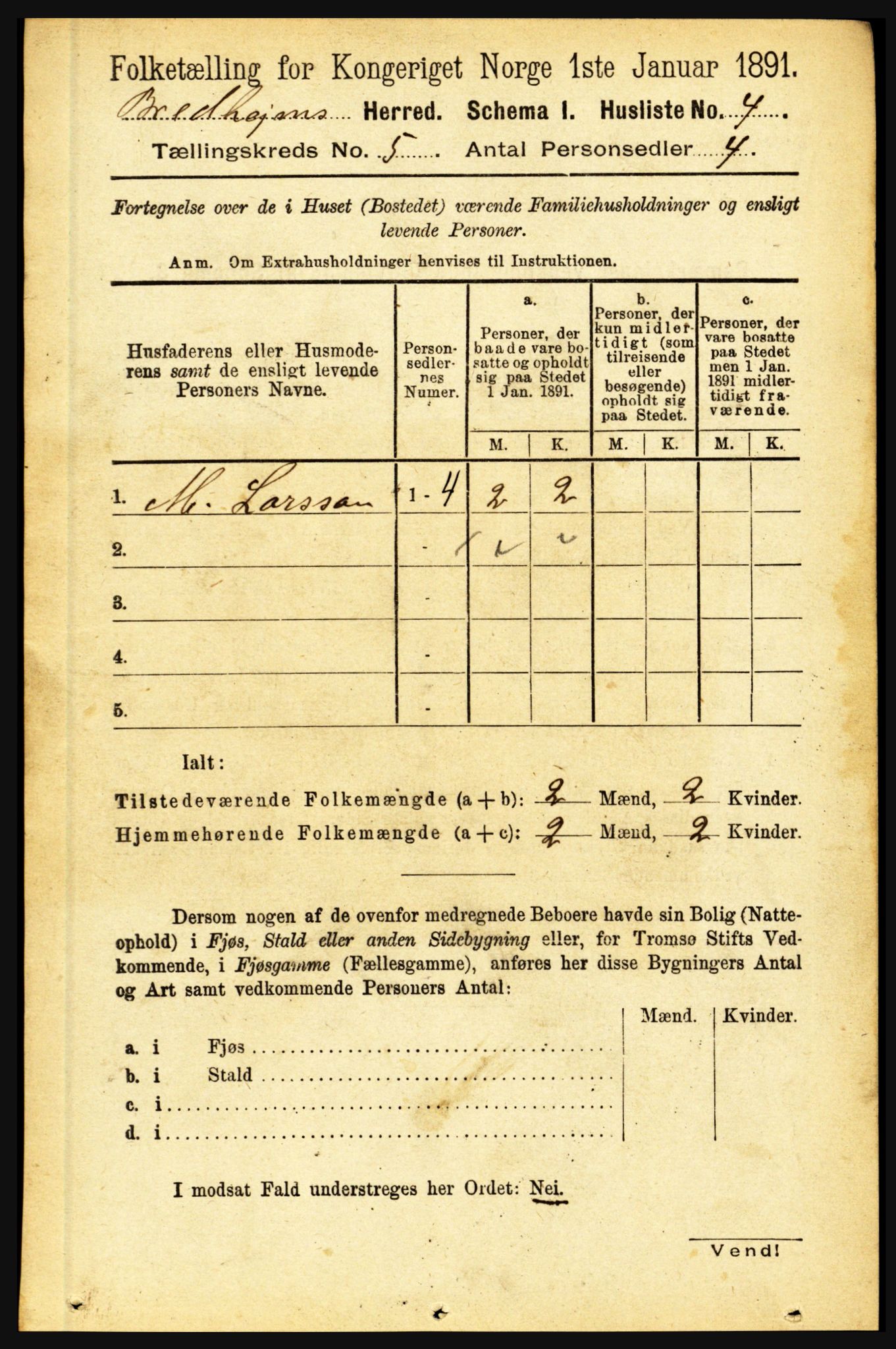 RA, 1891 census for 1446 Breim, 1891, p. 1696