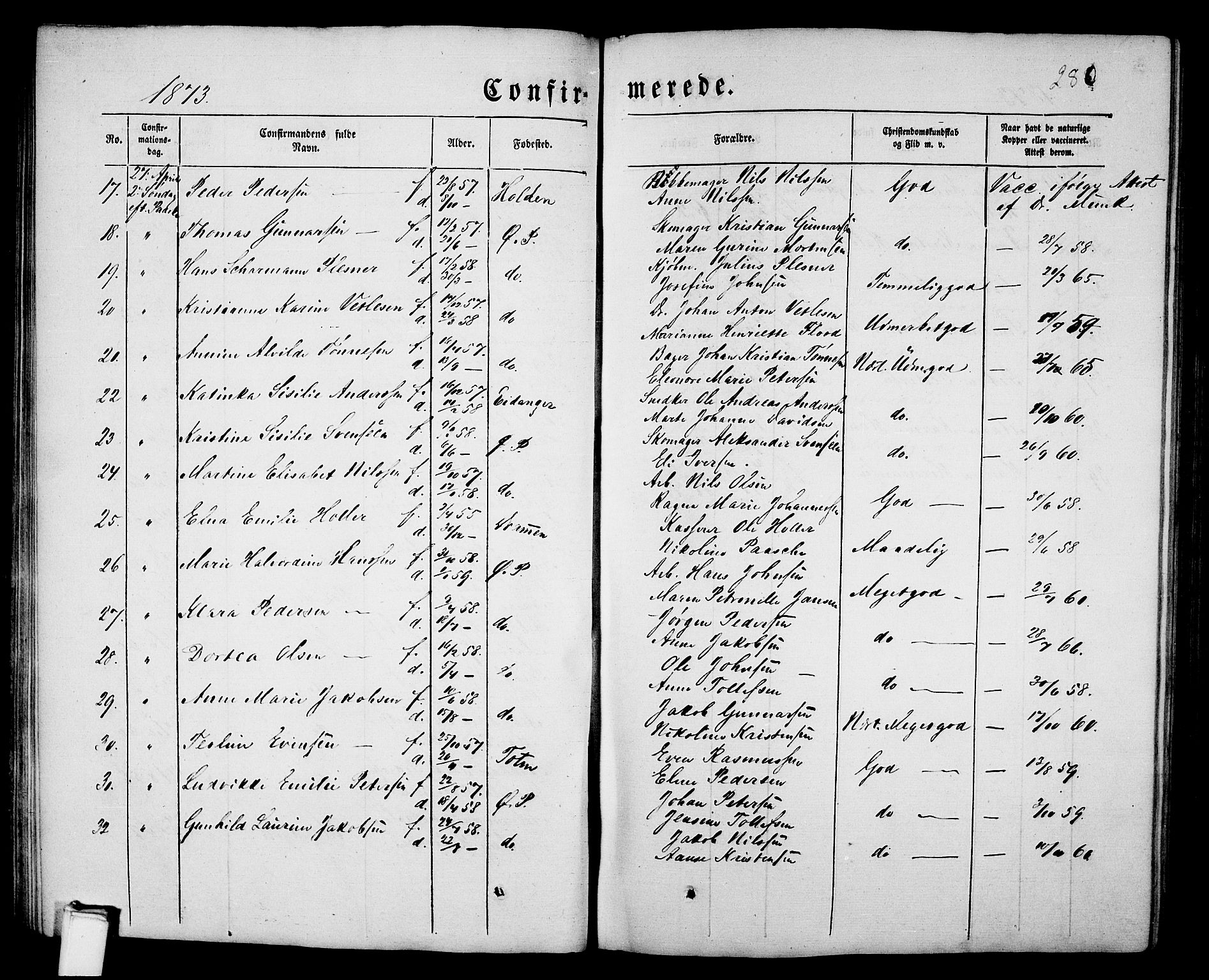 Porsgrunn kirkebøker , SAKO/A-104/G/Gb/L0004: Parish register (copy) no. II 4, 1853-1882, p. 280