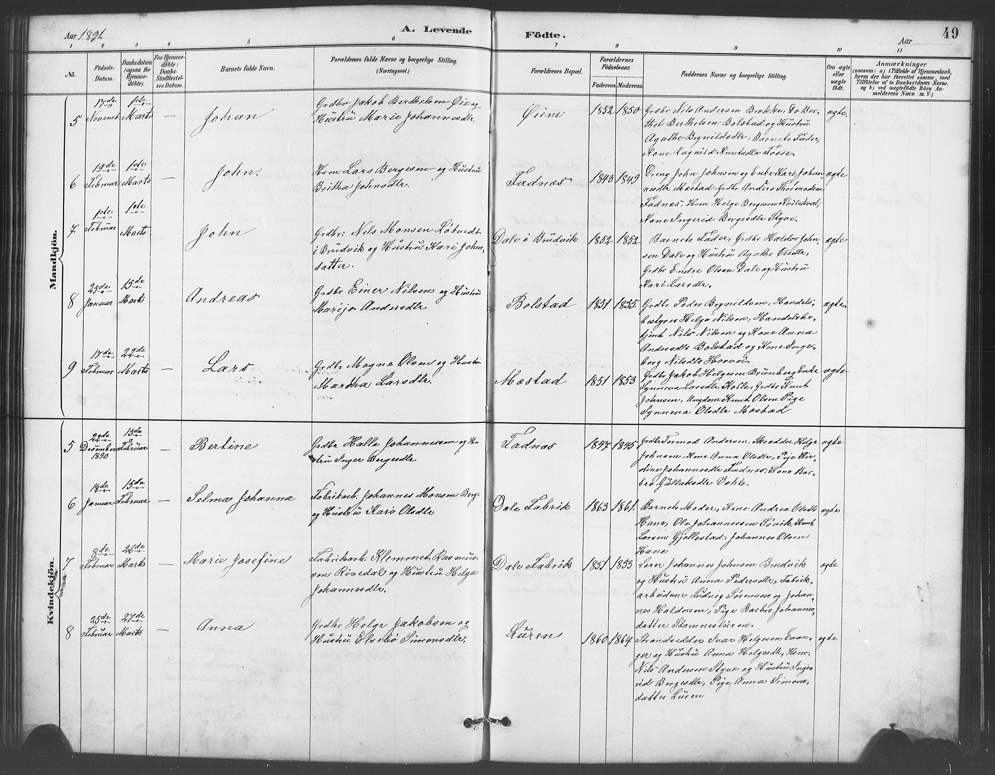 Evanger sokneprestembete, AV/SAB-A-99924: Parish register (copy) no. A 4, 1887-1897, p. 49