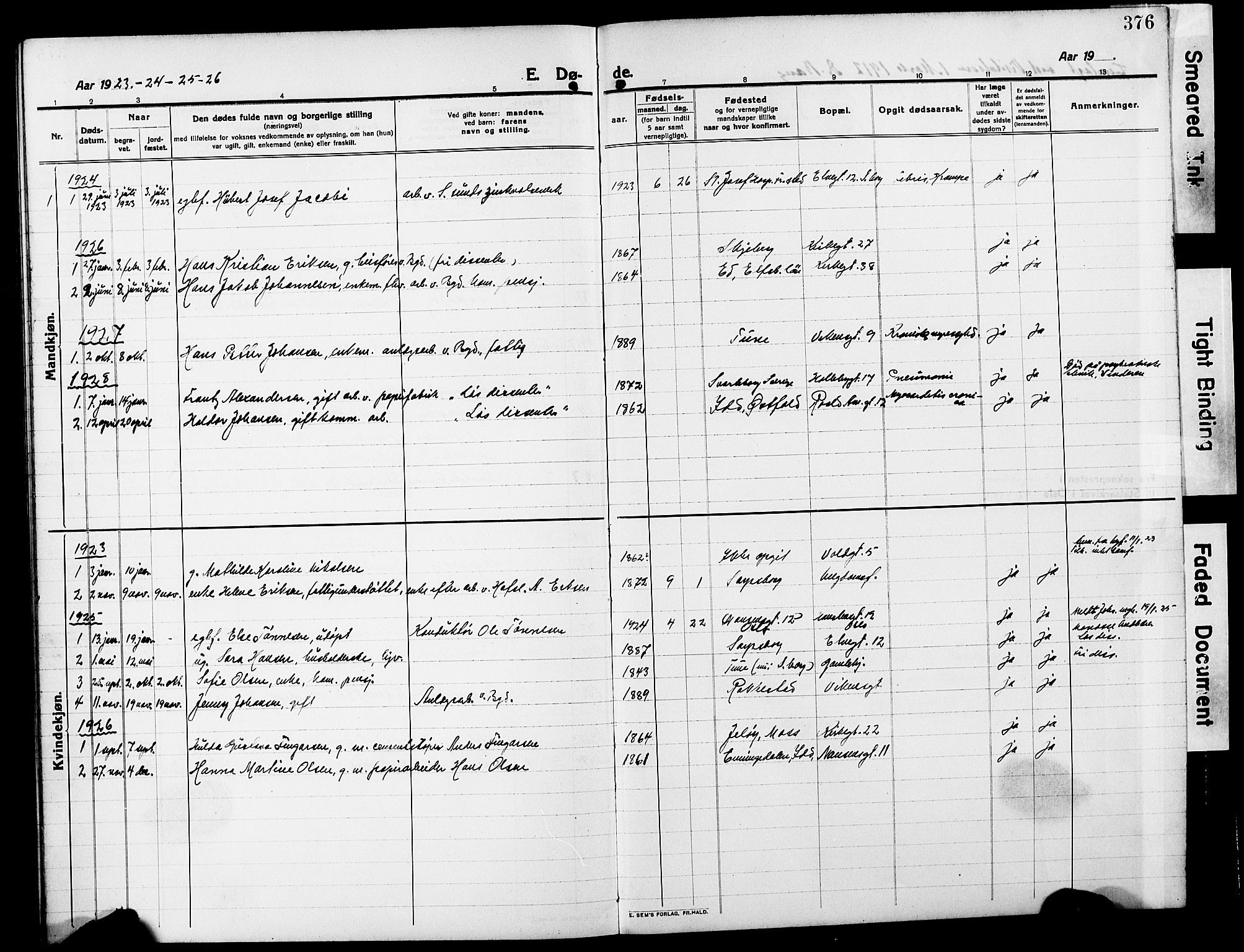 Sarpsborg prestekontor Kirkebøker, SAO/A-2006/G/Ga/L0002: Parish register (copy) no. 2, 1912-1931, p. 376