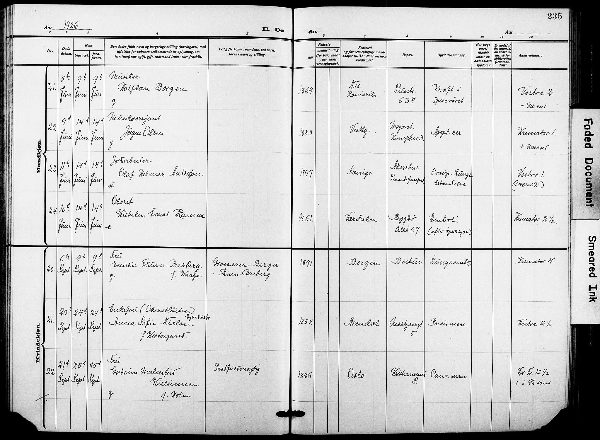 Garnisonsmenigheten Kirkebøker, AV/SAO-A-10846/F/Fa/L0016: Parish register (official) no. 16, 1922-1930, p. 235