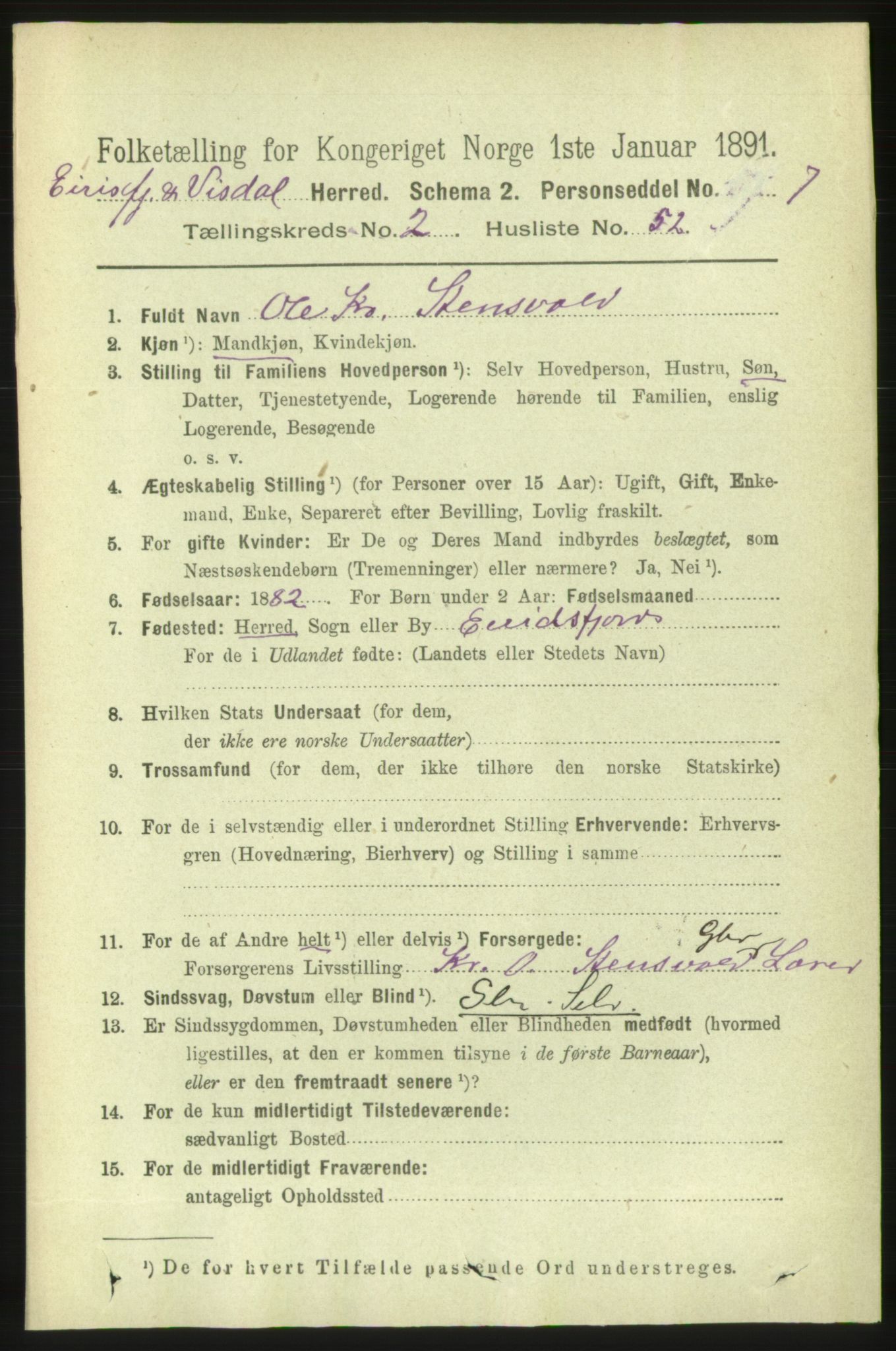 RA, 1891 census for 1542 Eresfjord og Vistdal, 1891, p. 592