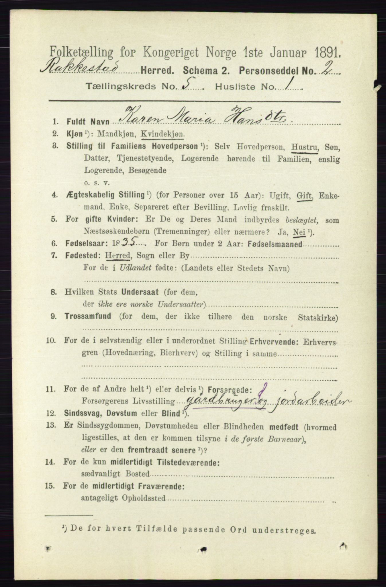 RA, 1891 census for 0128 Rakkestad, 1891, p. 2243