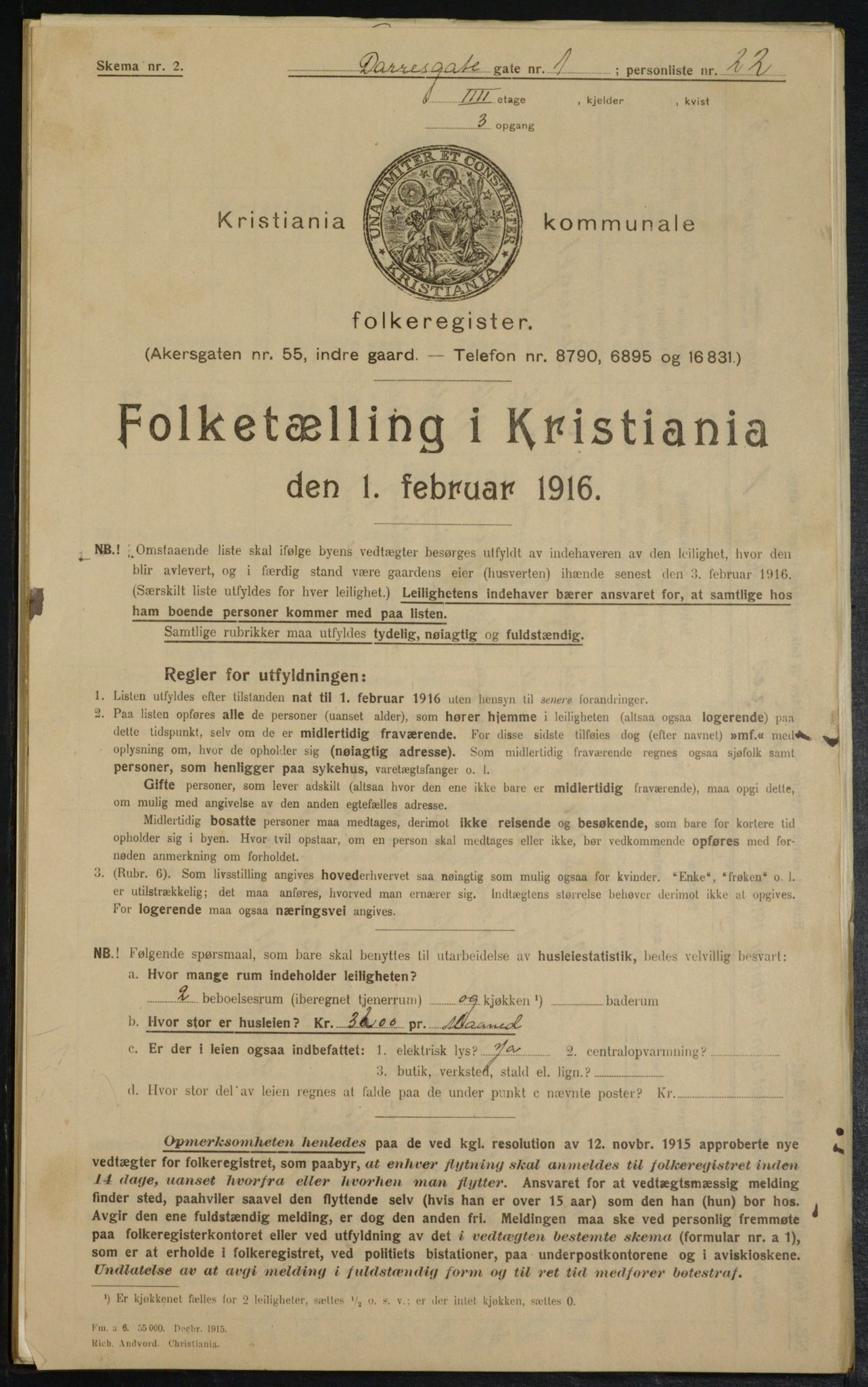 OBA, Municipal Census 1916 for Kristiania, 1916, p. 15384