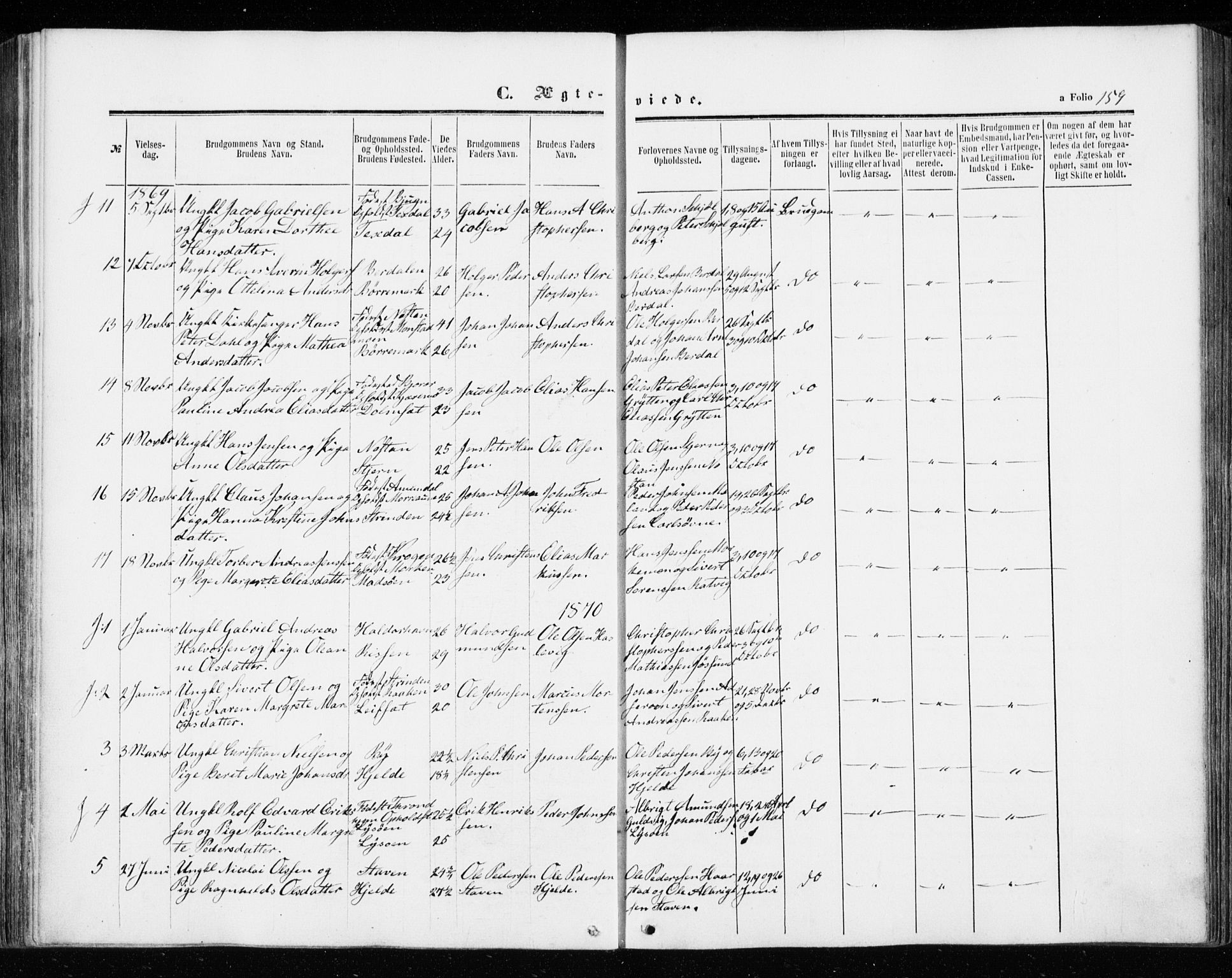 Ministerialprotokoller, klokkerbøker og fødselsregistre - Sør-Trøndelag, SAT/A-1456/655/L0678: Parish register (official) no. 655A07, 1861-1873, p. 159