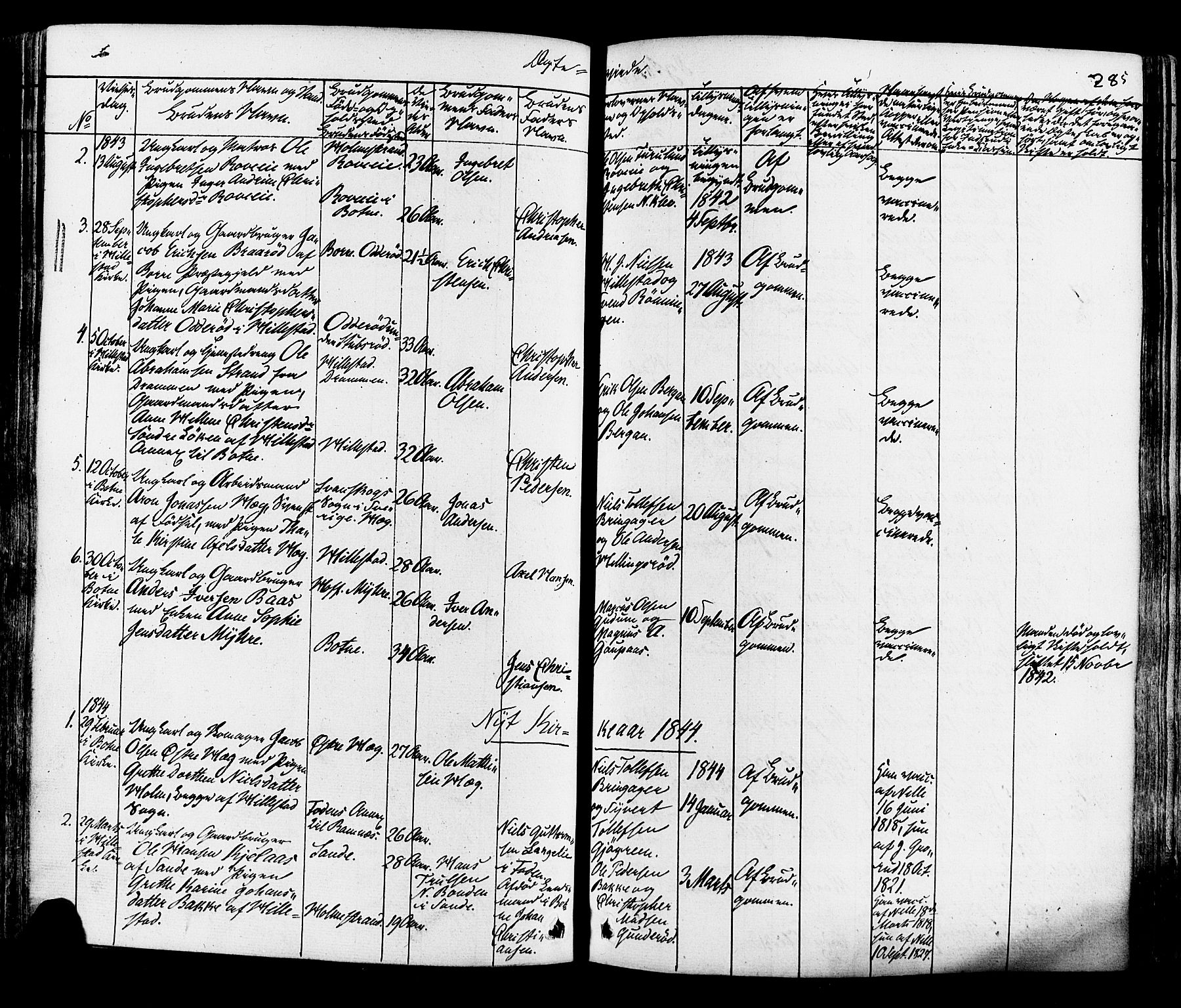 Botne kirkebøker, AV/SAKO-A-340/F/Fa/L0006: Parish register (official) no. I 6, 1836-1877, p. 285