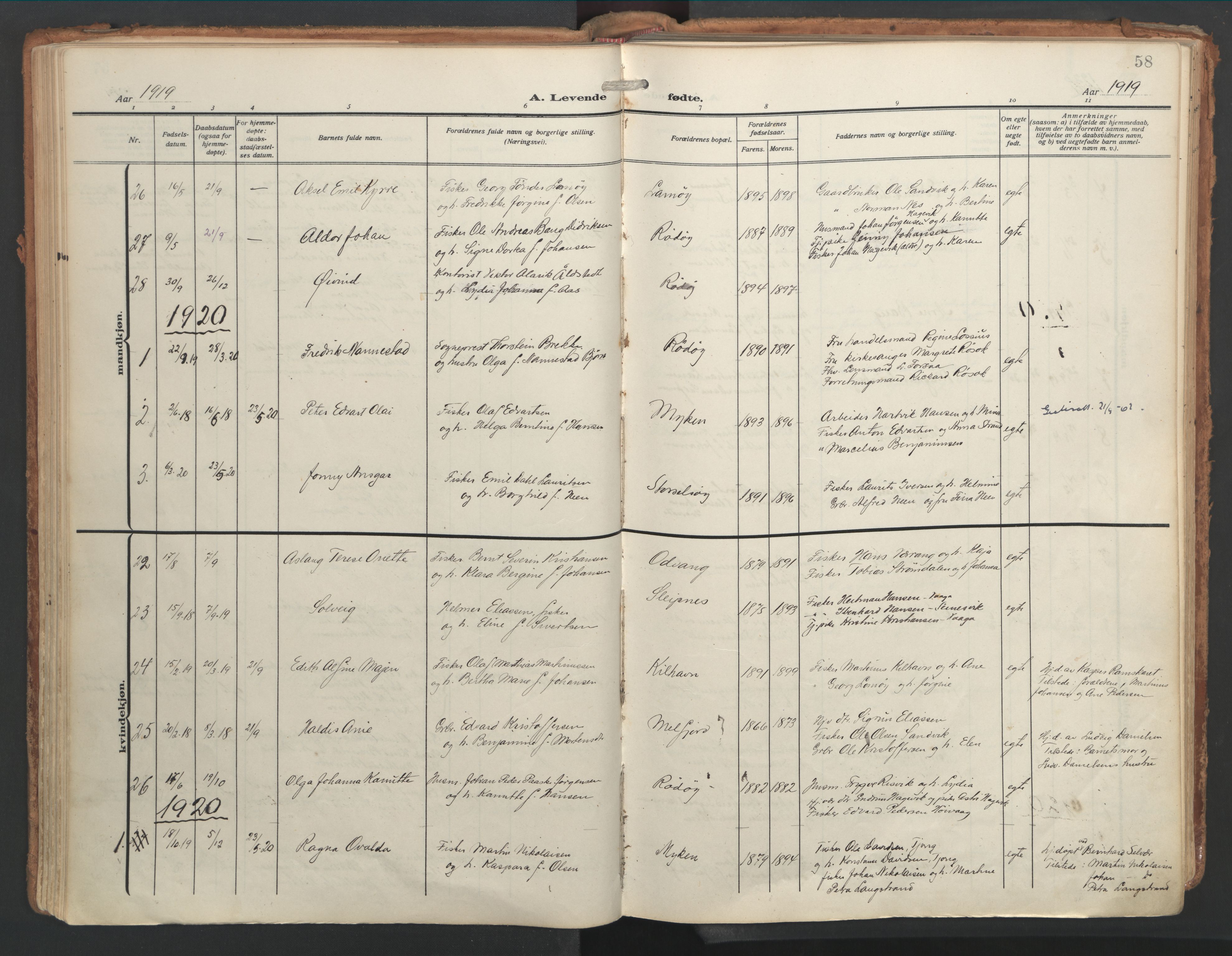 Ministerialprotokoller, klokkerbøker og fødselsregistre - Nordland, AV/SAT-A-1459/841/L0614: Parish register (official) no. 841A17, 1911-1925, p. 58