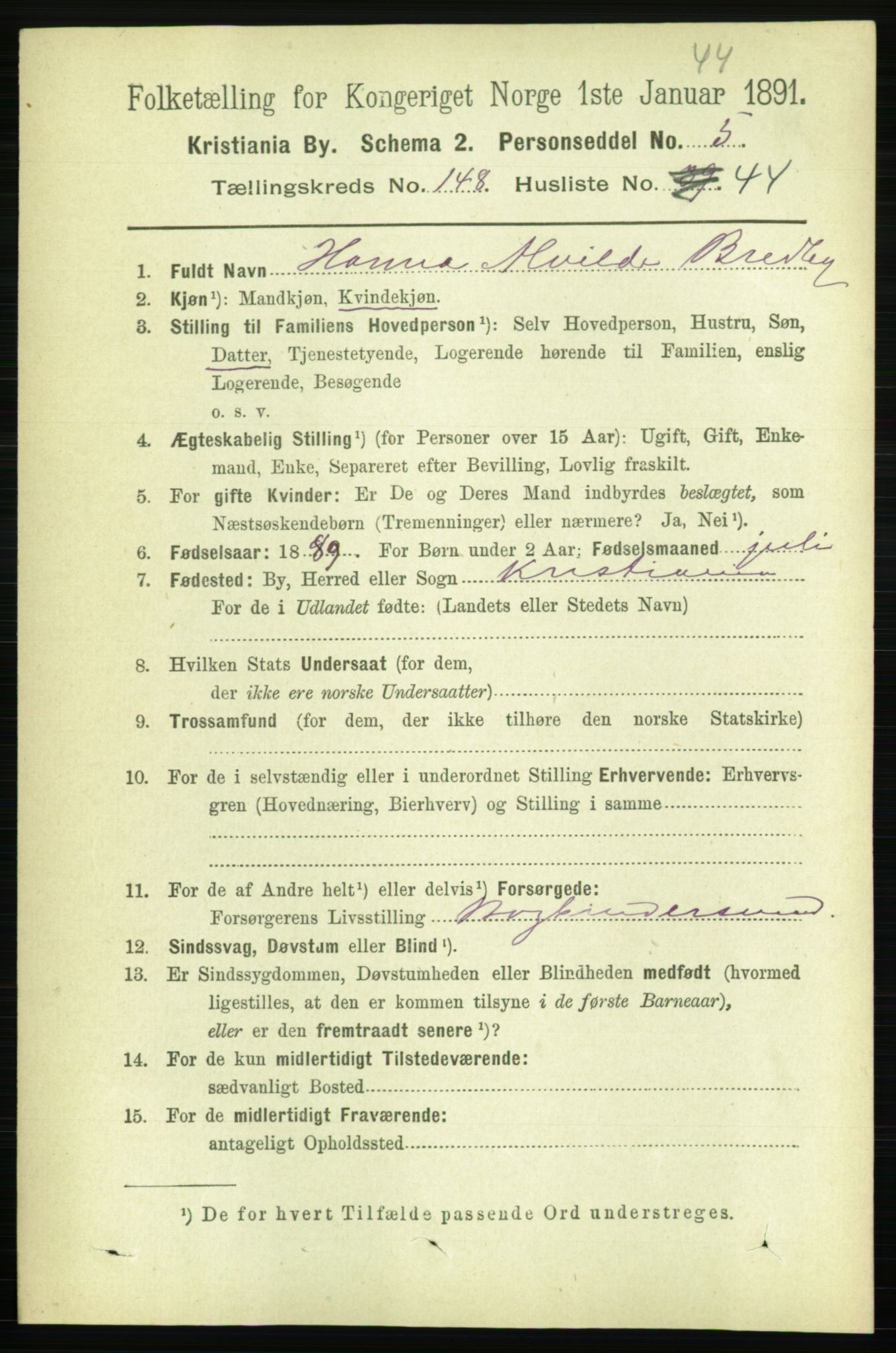 RA, 1891 census for 0301 Kristiania, 1891, p. 83040