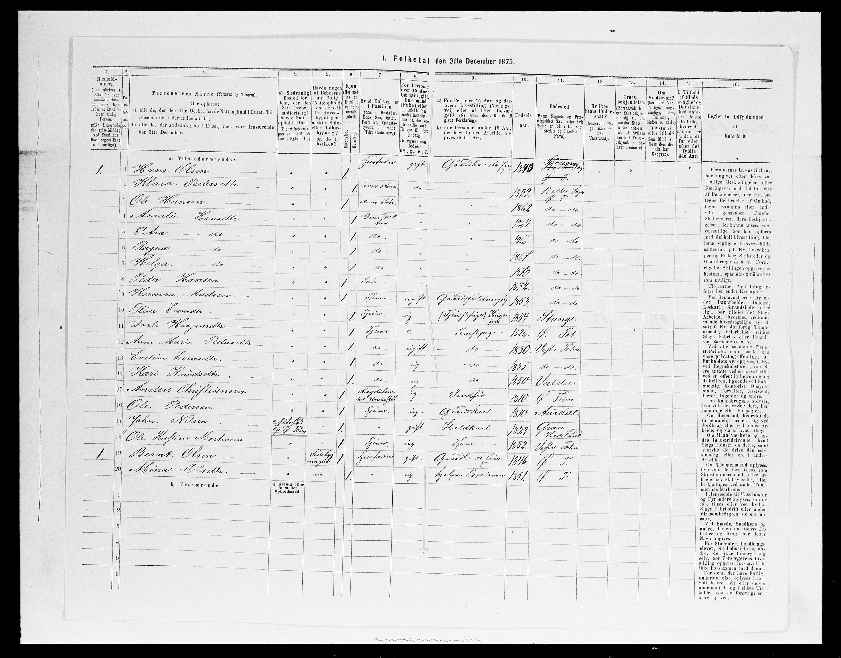 SAH, 1875 census for 0528P Østre Toten, 1875, p. 352