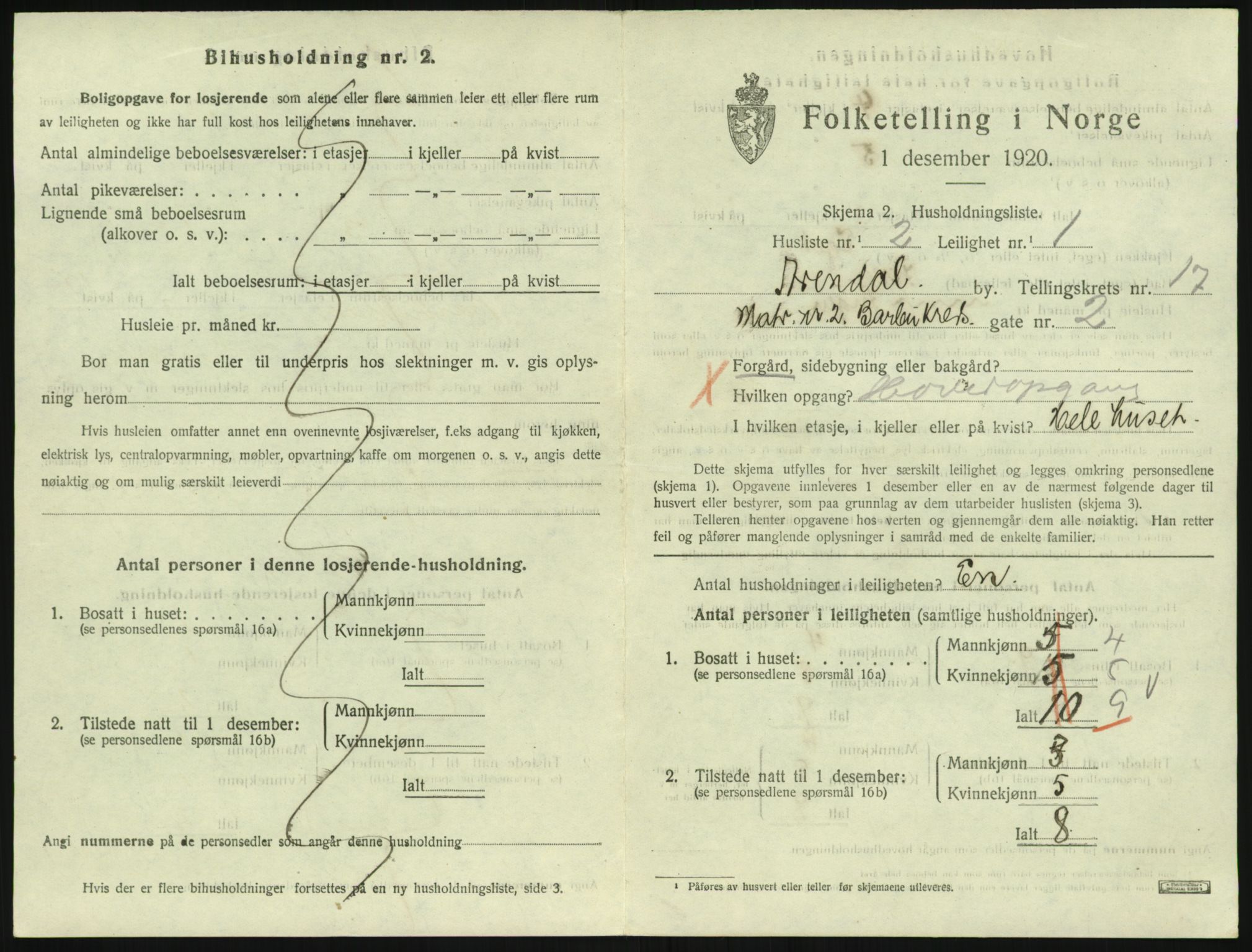 SAK, 1920 census for Arendal, 1920, p. 7632