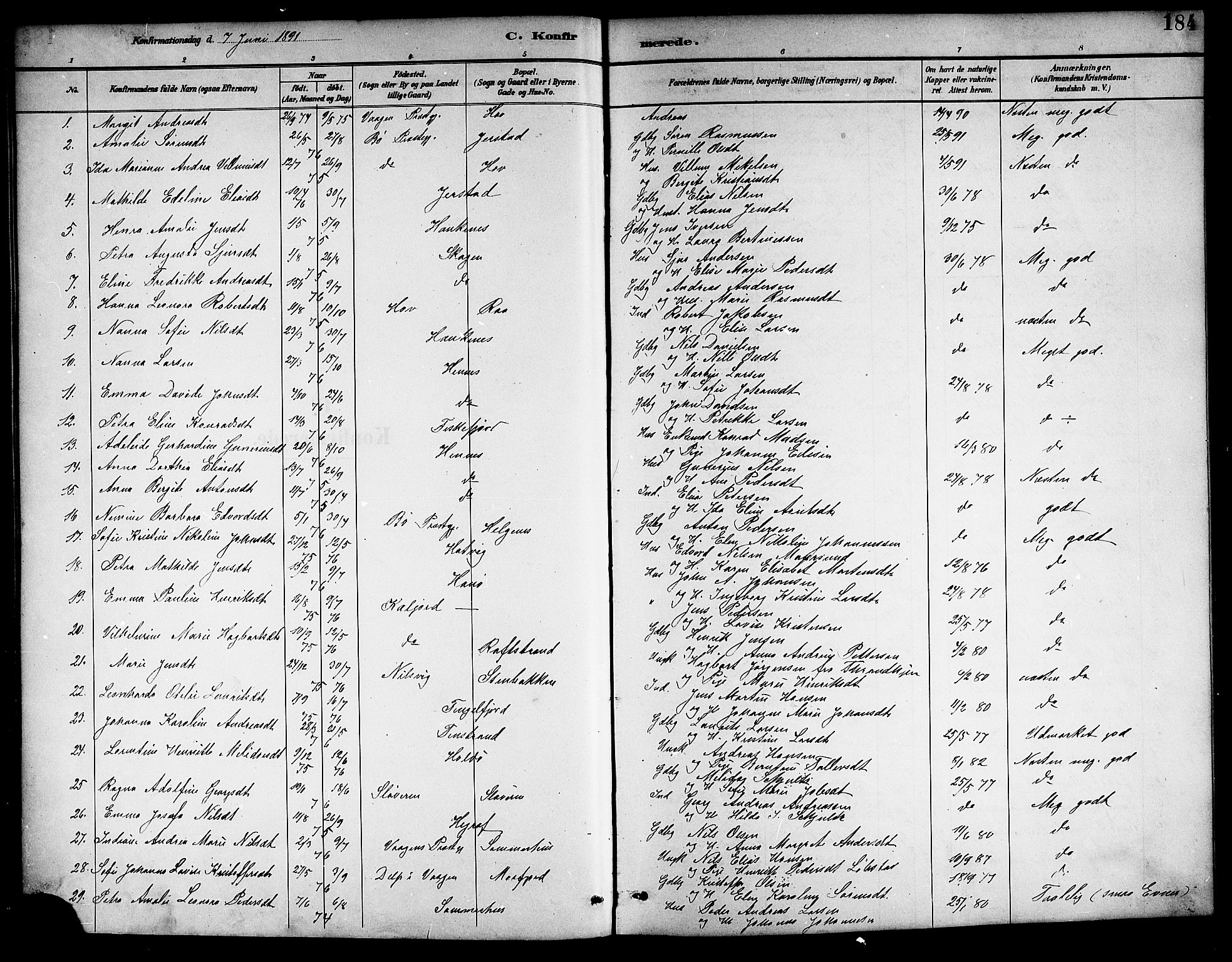 Ministerialprotokoller, klokkerbøker og fødselsregistre - Nordland, AV/SAT-A-1459/888/L1268: Parish register (copy) no. 888C06, 1891-1908, p. 184