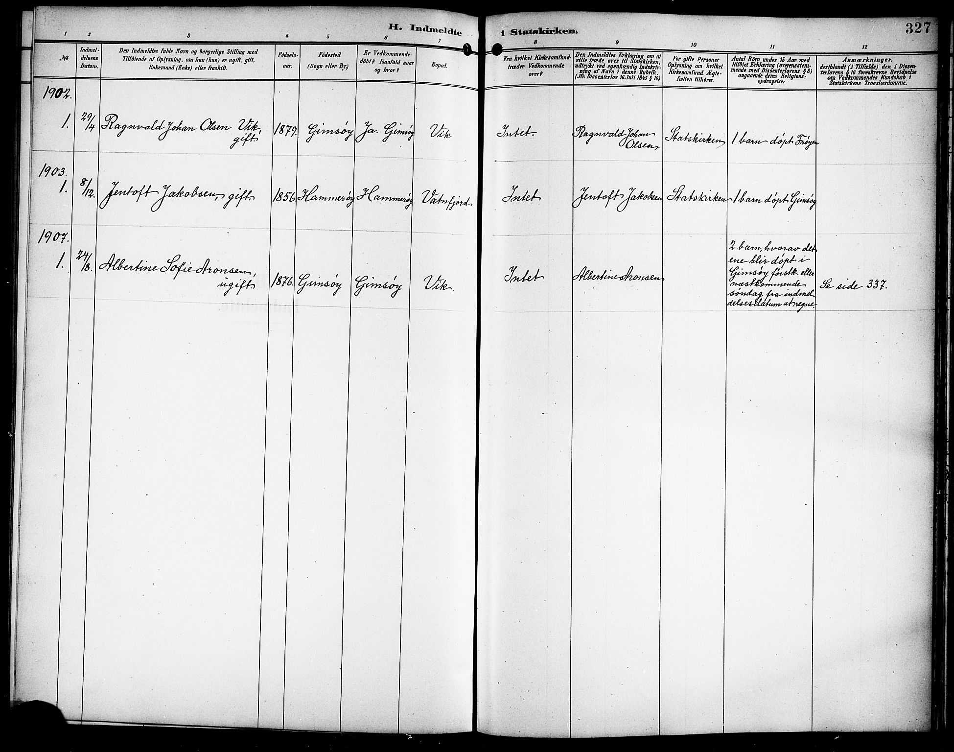 Ministerialprotokoller, klokkerbøker og fødselsregistre - Nordland, AV/SAT-A-1459/876/L1105: Parish register (copy) no. 876C04, 1896-1914, p. 327