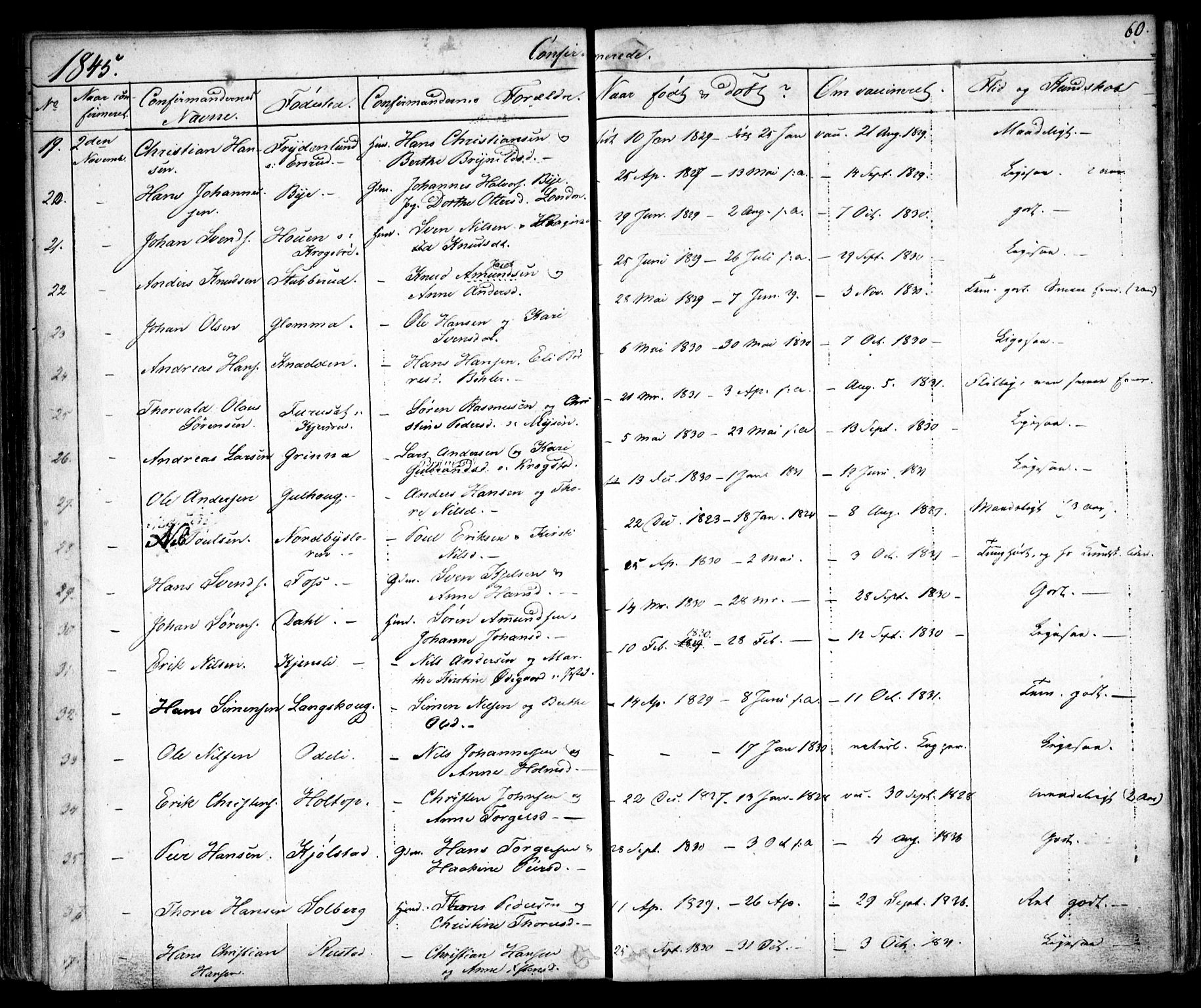 Enebakk prestekontor Kirkebøker, AV/SAO-A-10171c/F/Fa/L0010: Parish register (official) no. I 10, 1829-1876, p. 60