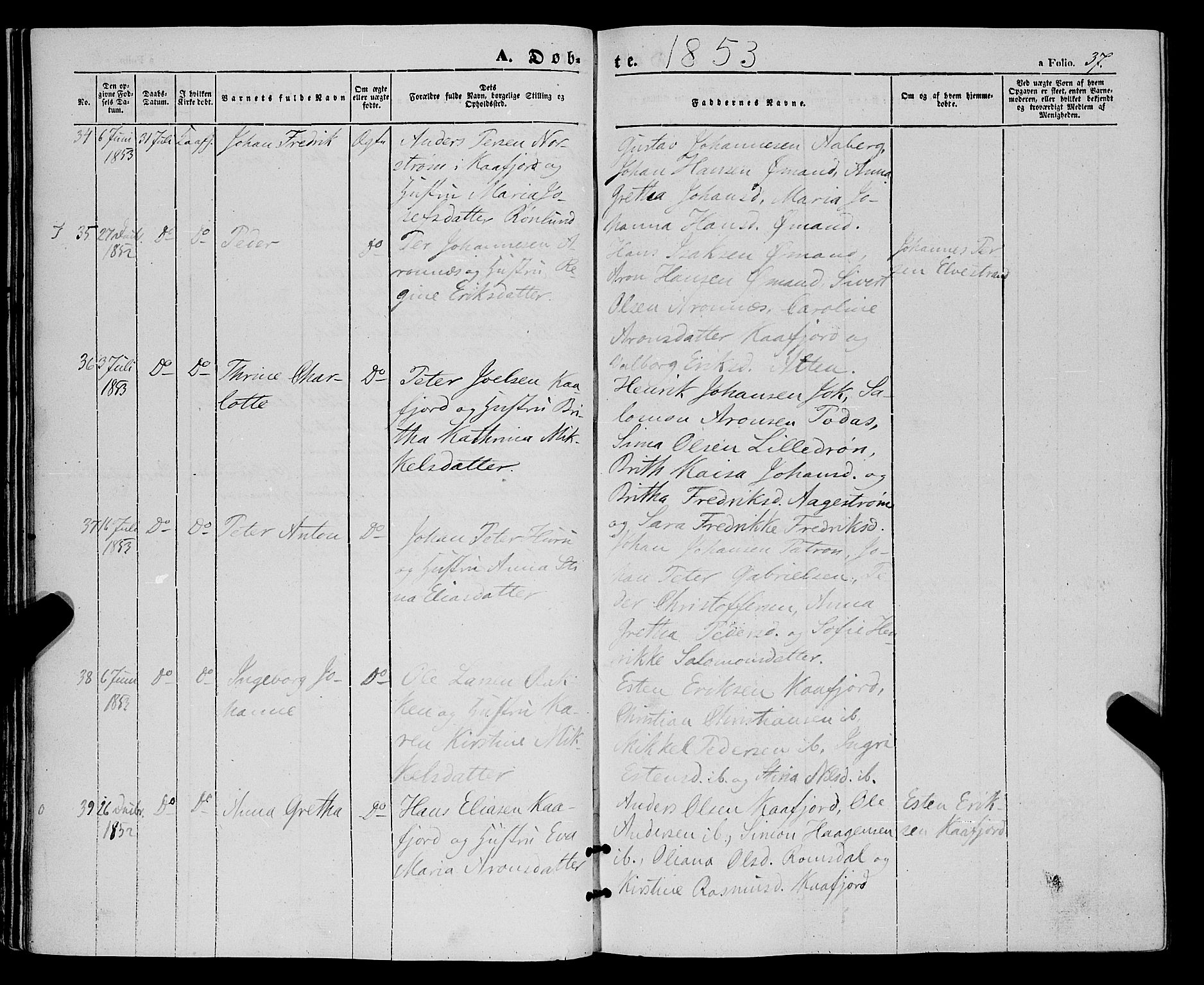 Talvik sokneprestkontor, SATØ/S-1337/H/Ha/L0016kirke: Parish register (official) no. 16, 1847-1857, p. 37