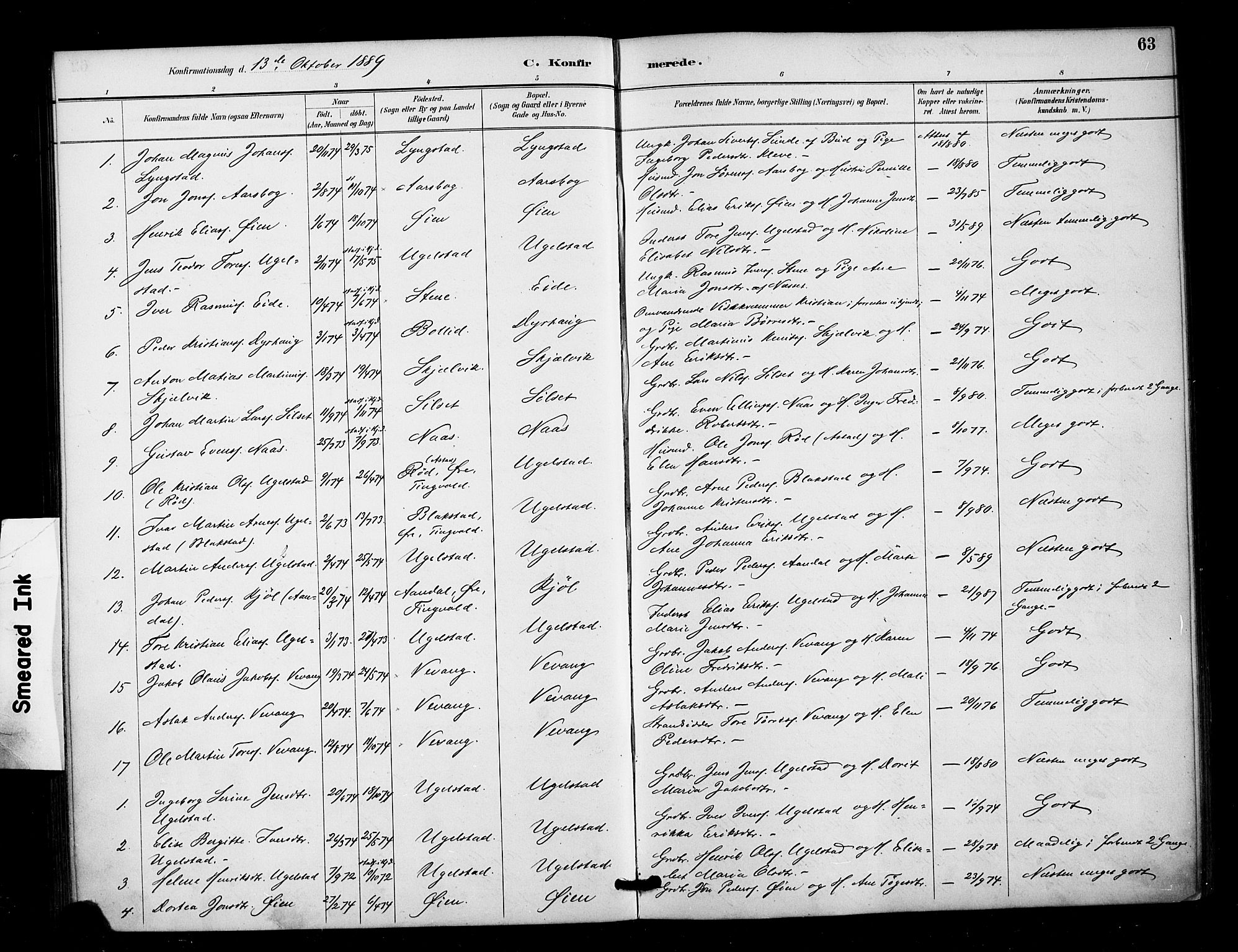 Ministerialprotokoller, klokkerbøker og fødselsregistre - Møre og Romsdal, AV/SAT-A-1454/571/L0836: Parish register (official) no. 571A01, 1884-1899, p. 63