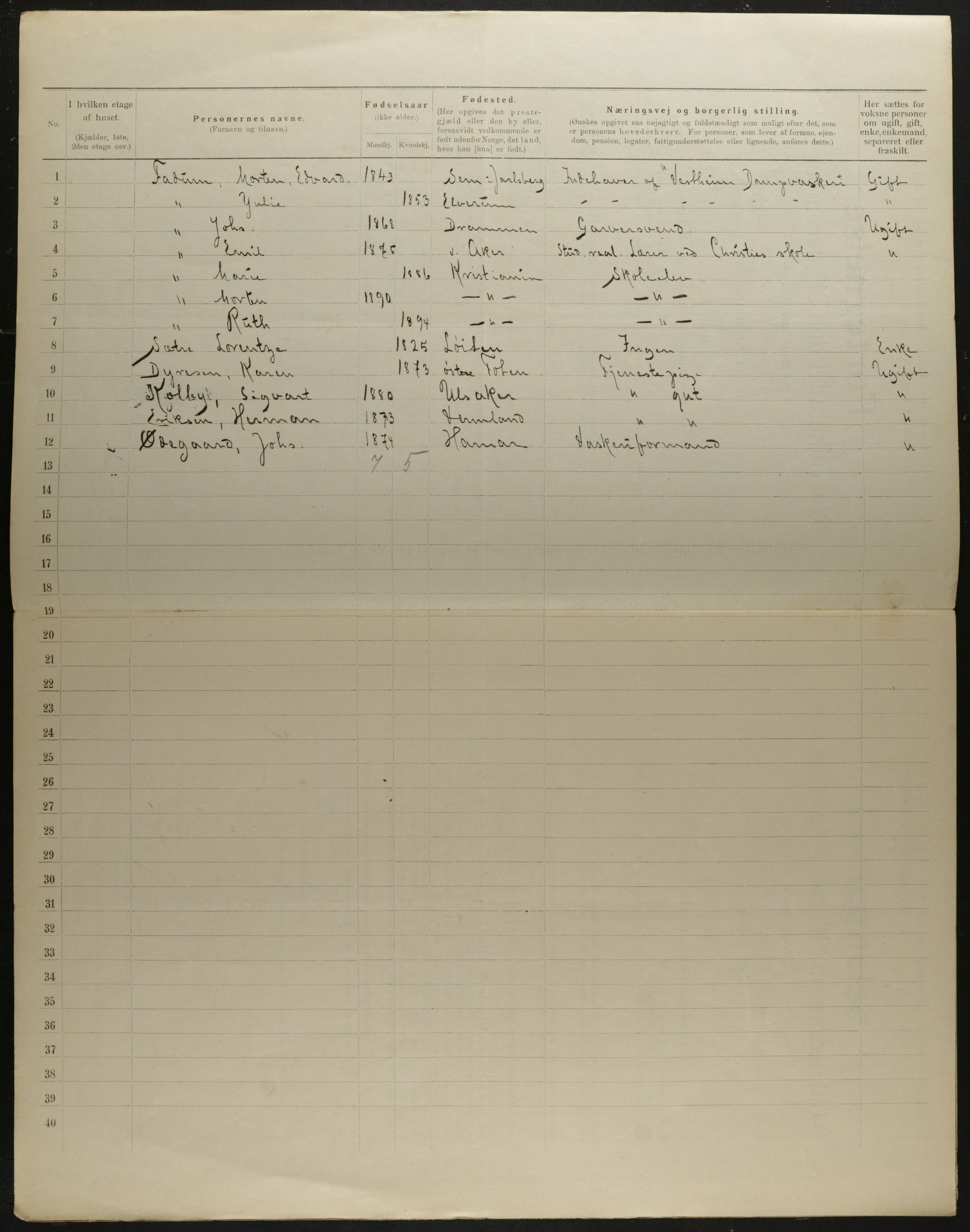 OBA, Municipal Census 1901 for Kristiania, 1901, p. 5694