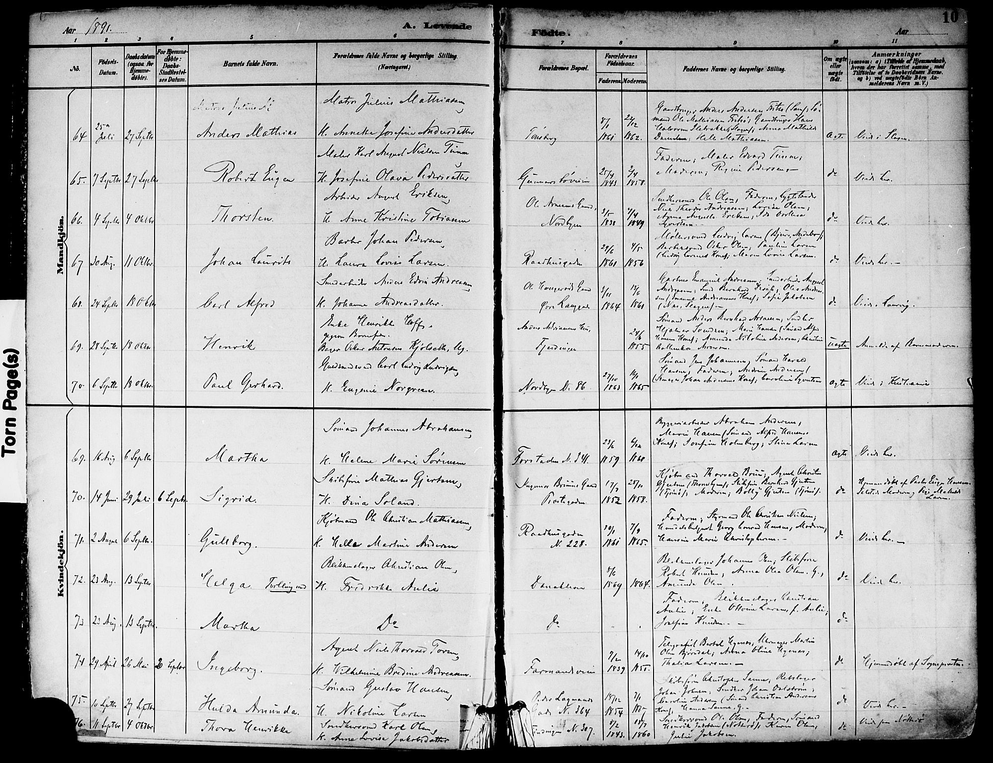 Tønsberg kirkebøker, SAKO/A-330/F/Fa/L0012: Parish register (official) no. I 12, 1891-1899, p. 10