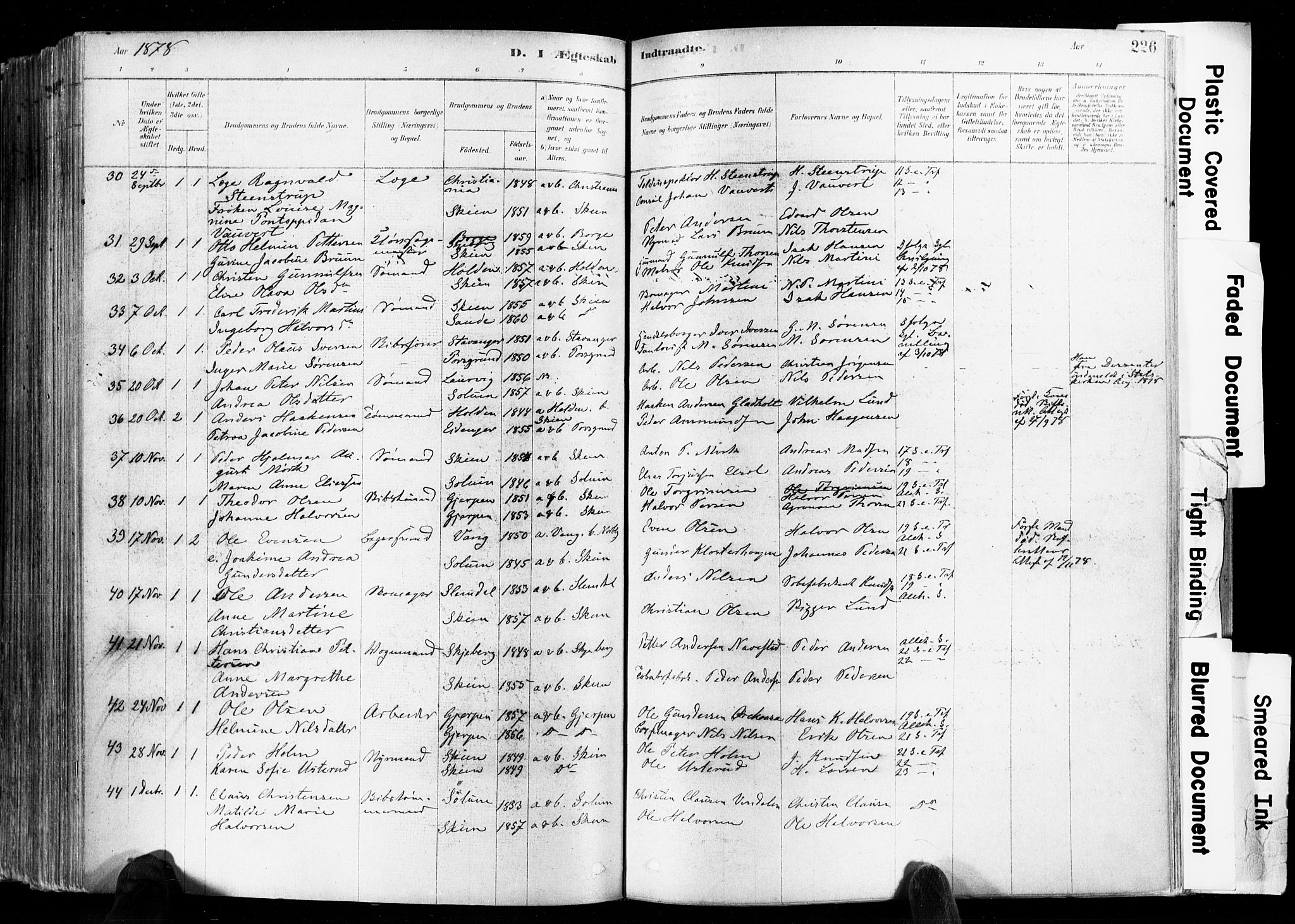 Skien kirkebøker, AV/SAKO-A-302/F/Fa/L0009: Parish register (official) no. 9, 1878-1890, p. 226