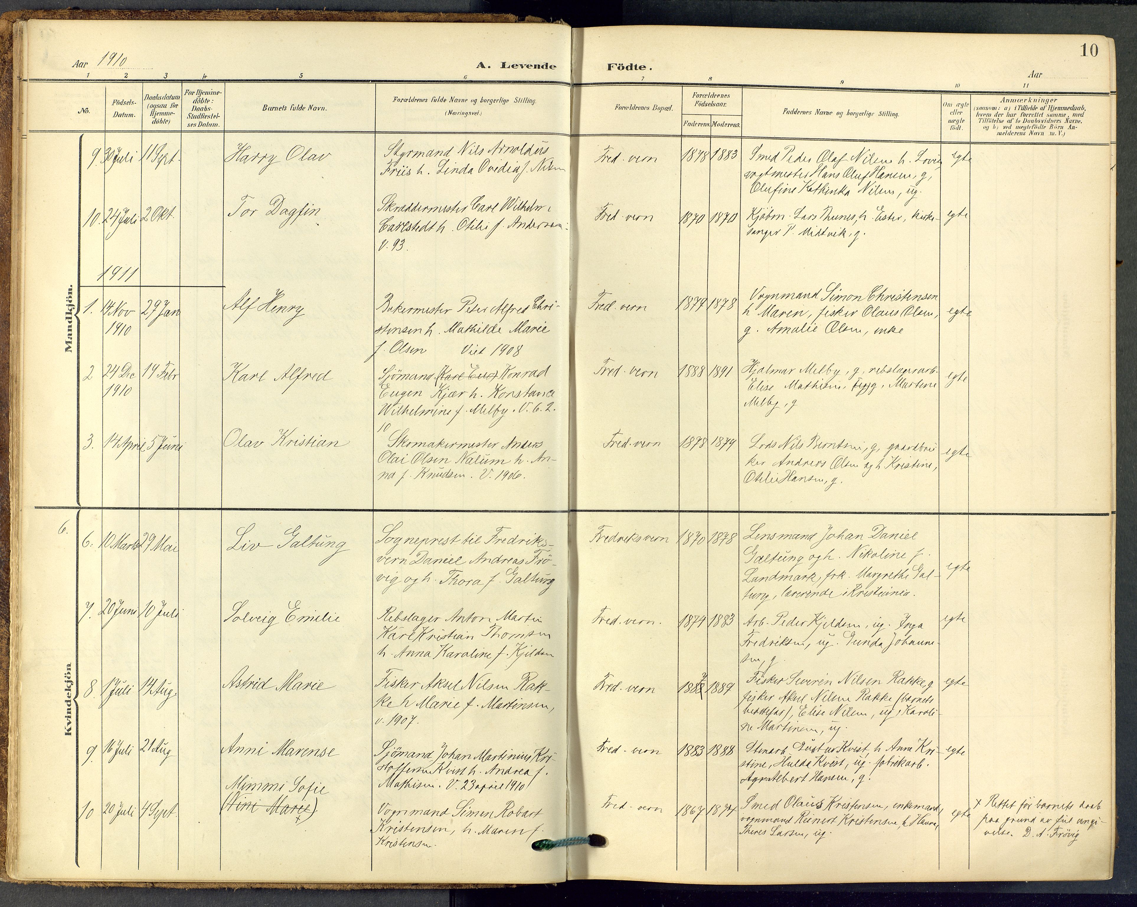 Stavern kirkebøker, AV/SAKO-A-318/F/Fa/L0009: Parish register (official) no. 9, 1906-1955, p. 10