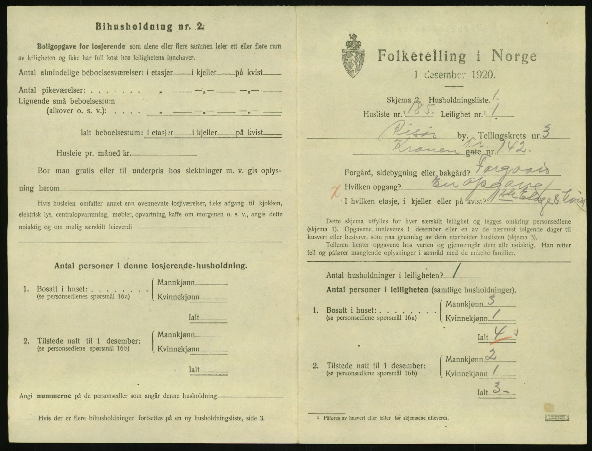 SAK, 1920 census for Risør, 1920, p. 3033