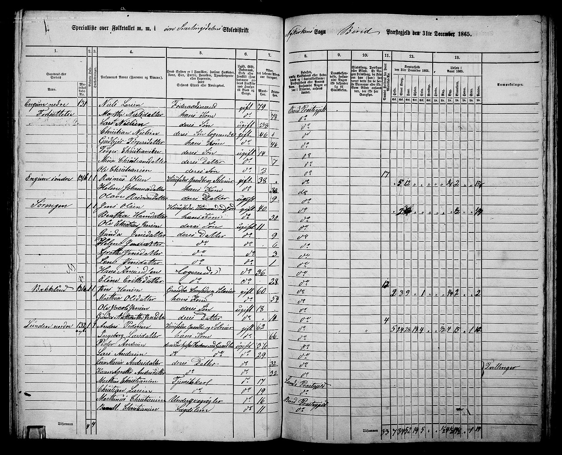 RA, 1865 census for Biri, 1865, p. 130