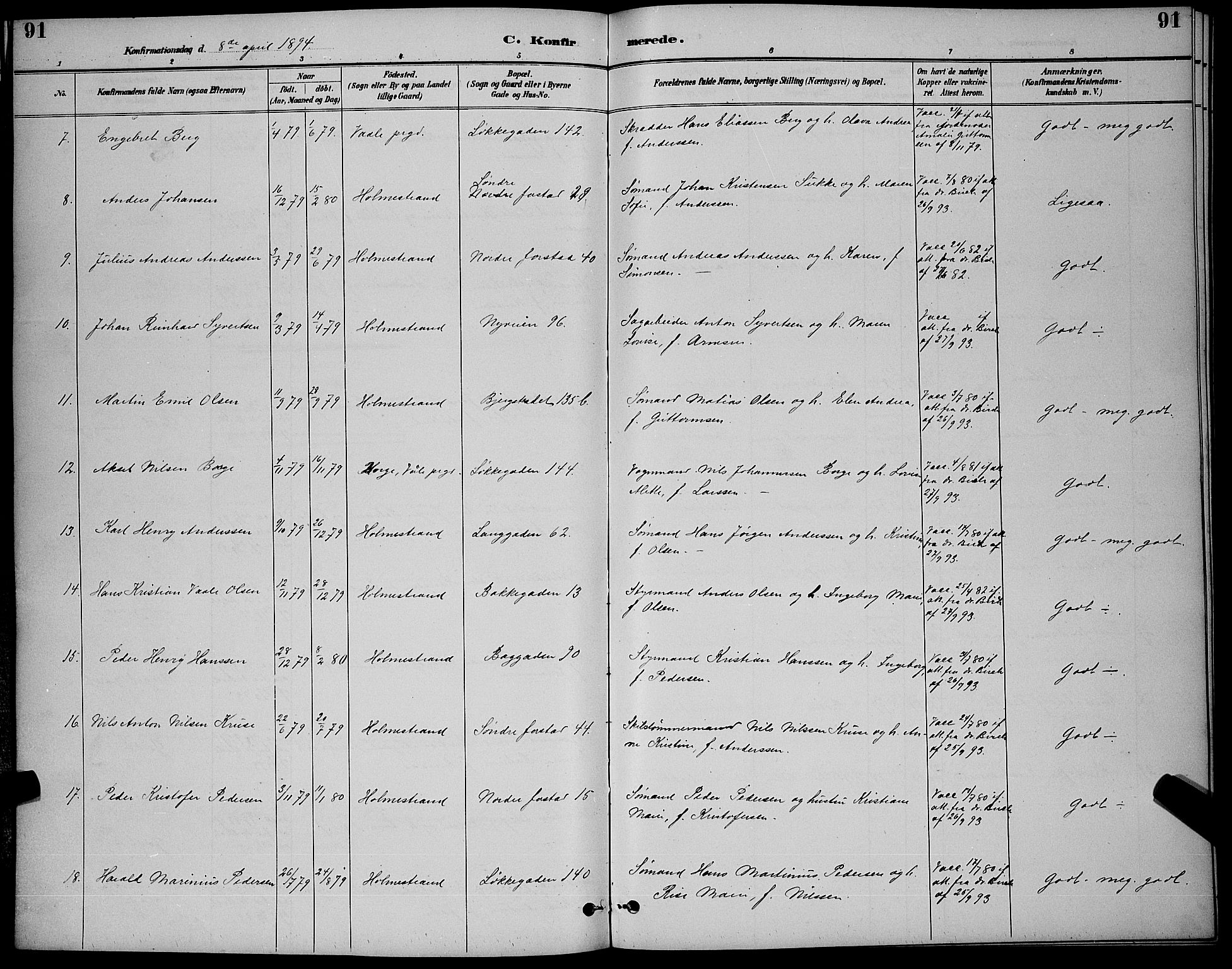 Holmestrand kirkebøker, SAKO/A-346/G/Ga/L0005: Parish register (copy) no. 5, 1889-1901, p. 91