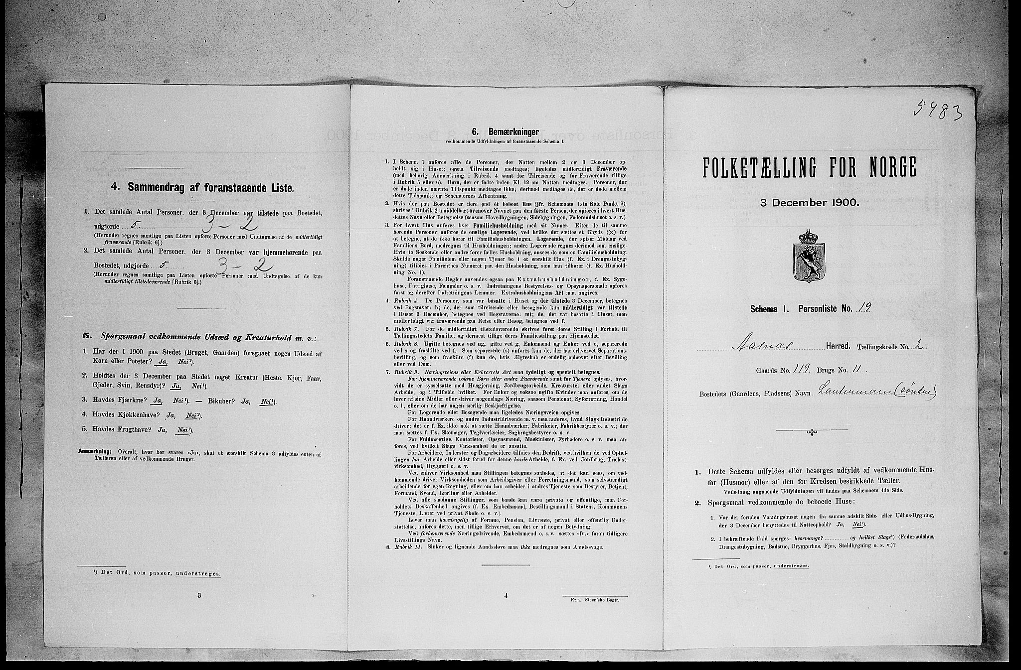 SAH, 1900 census for Åsnes, 1900, p. 291