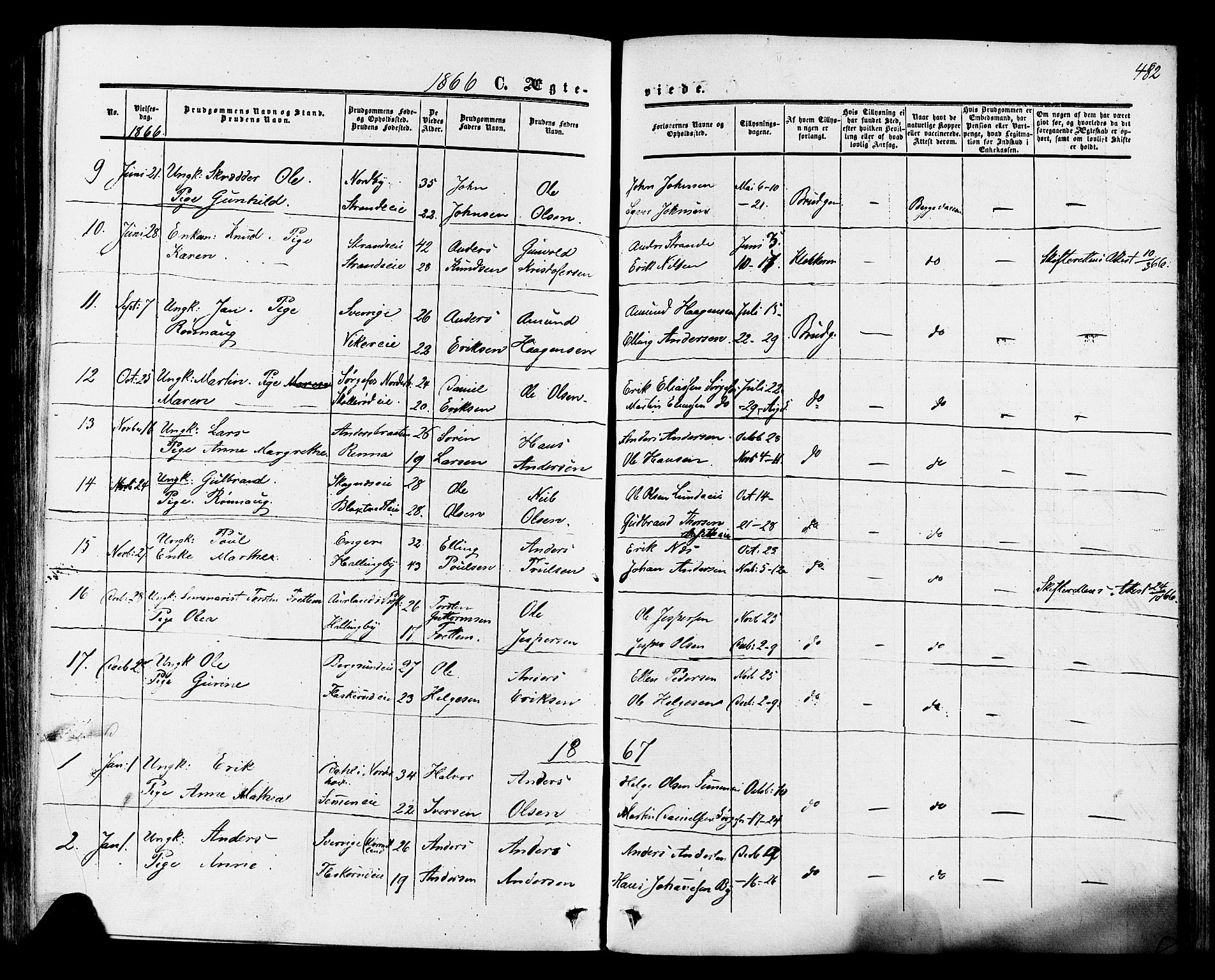 Ådal kirkebøker, SAKO/A-248/F/Fa/L0001: Parish register (official) no. I 1, 1857-1883, p. 482