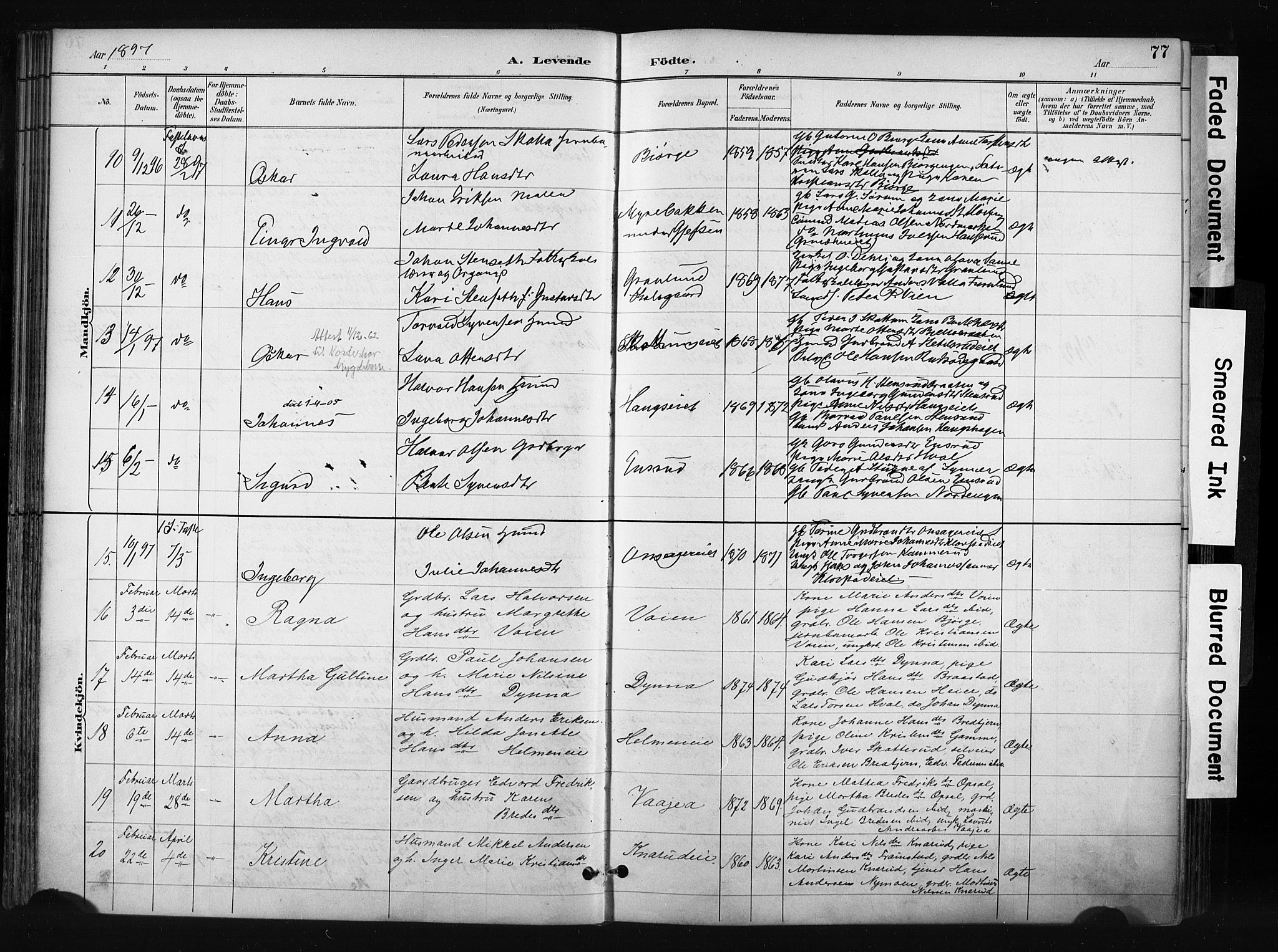 Gran prestekontor, AV/SAH-PREST-112/H/Ha/Haa/L0017: Parish register (official) no. 17, 1889-1897, p. 77