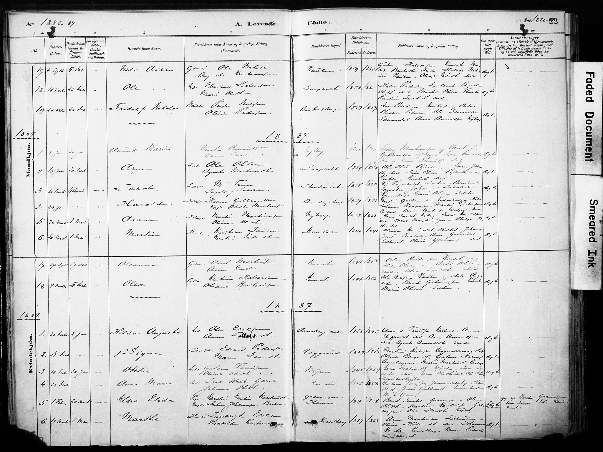 Hof prestekontor, AV/SAH-PREST-038/H/Ha/Haa/L0011: Parish register (official) no. 11, 1879-1911, p. 22