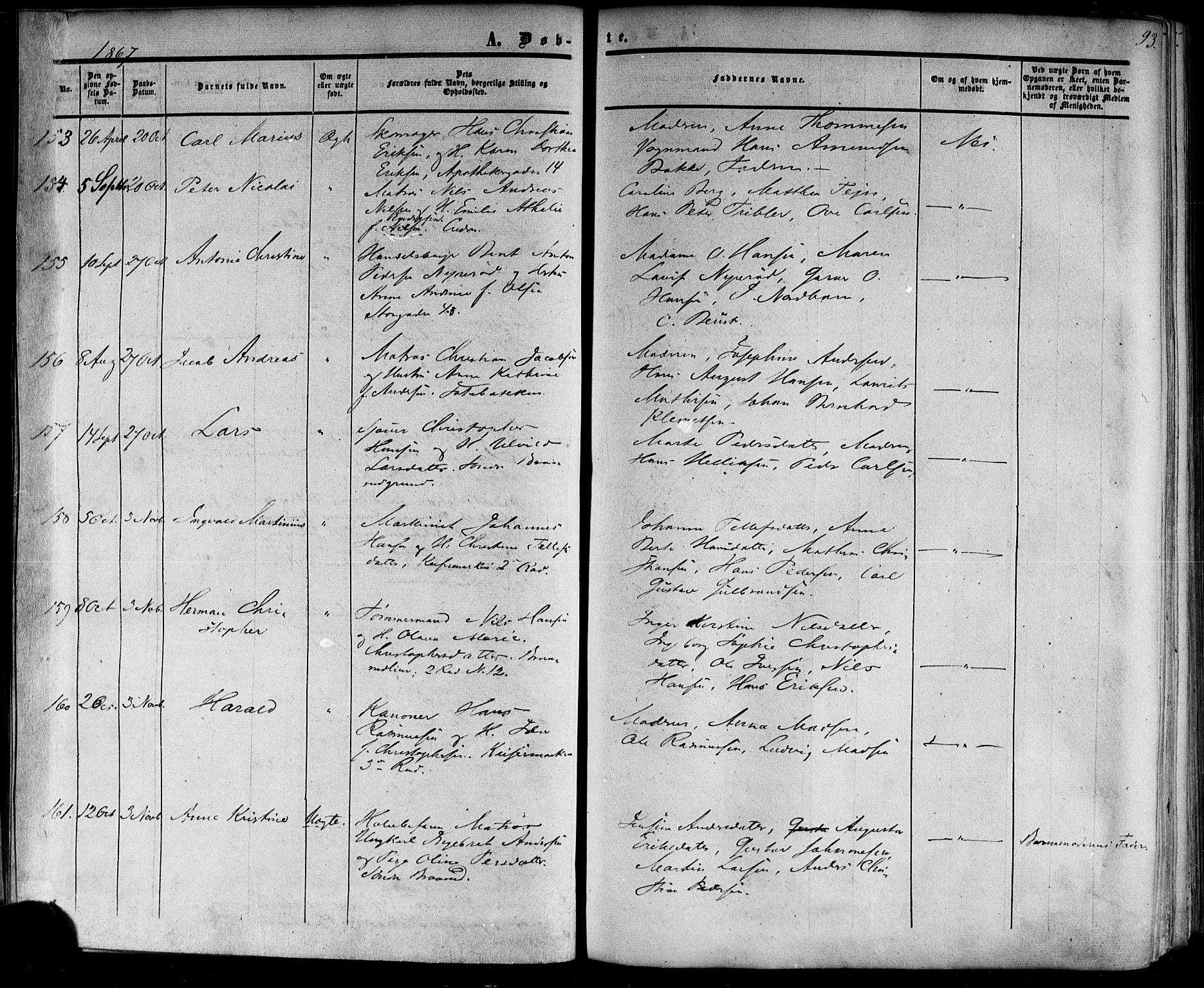 Horten kirkebøker, SAKO/A-348/F/Fa/L0001: Parish register (official) no. 1, 1855-1871, p. 93