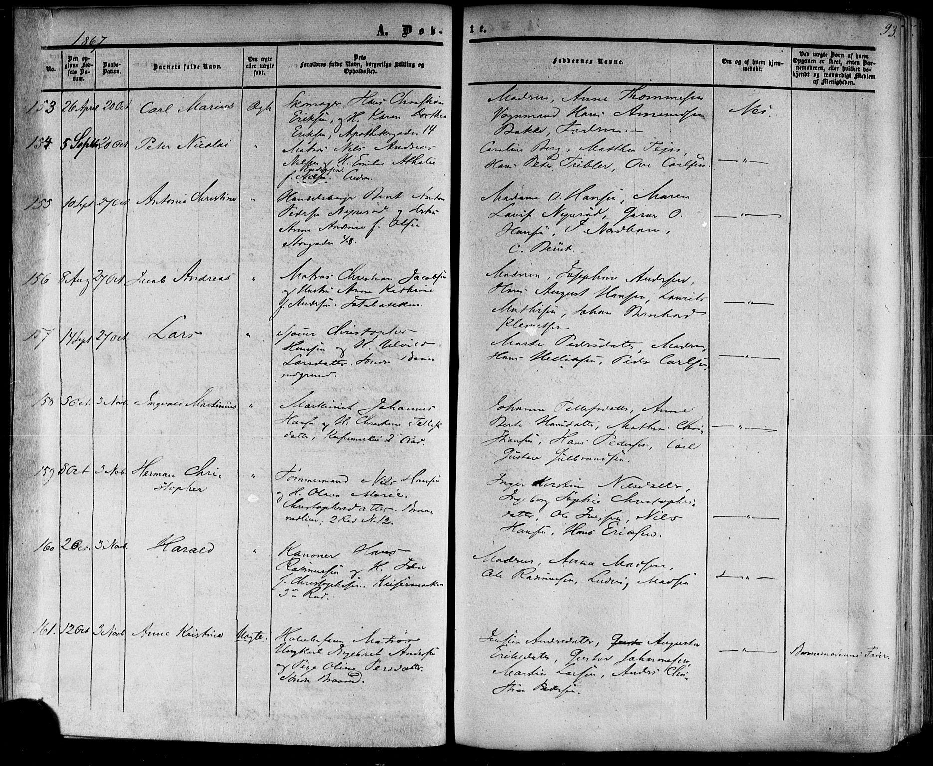 Horten kirkebøker, AV/SAKO-A-348/F/Fa/L0001: Parish register (official) no. 1, 1855-1871, p. 93