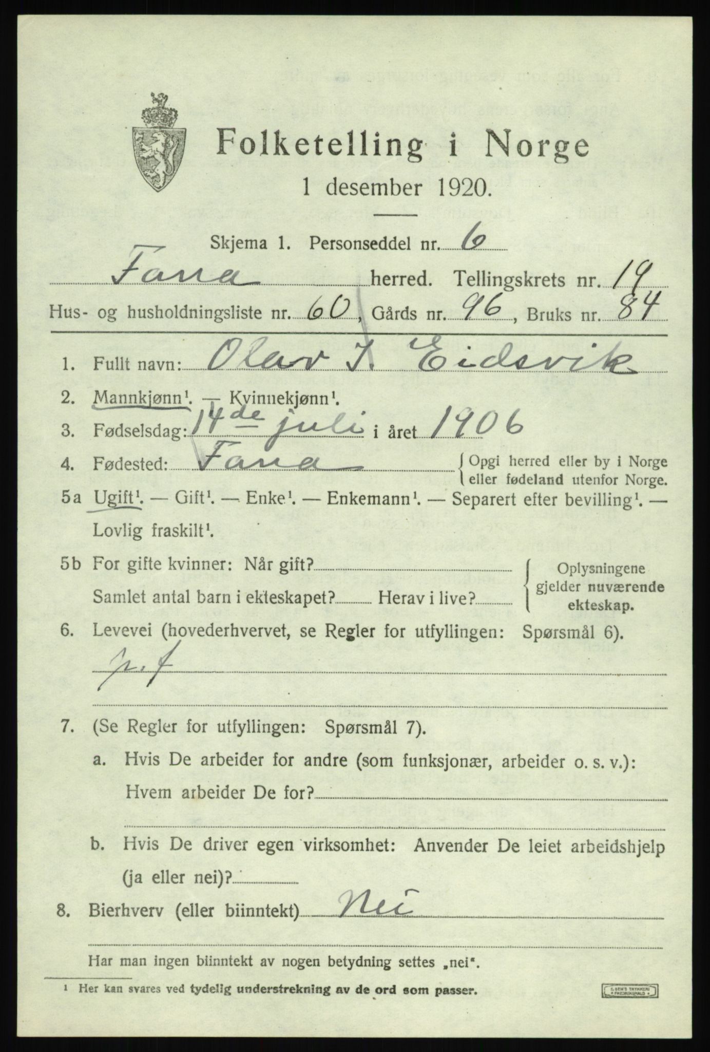SAB, 1920 census for Fana, 1920, p. 23505