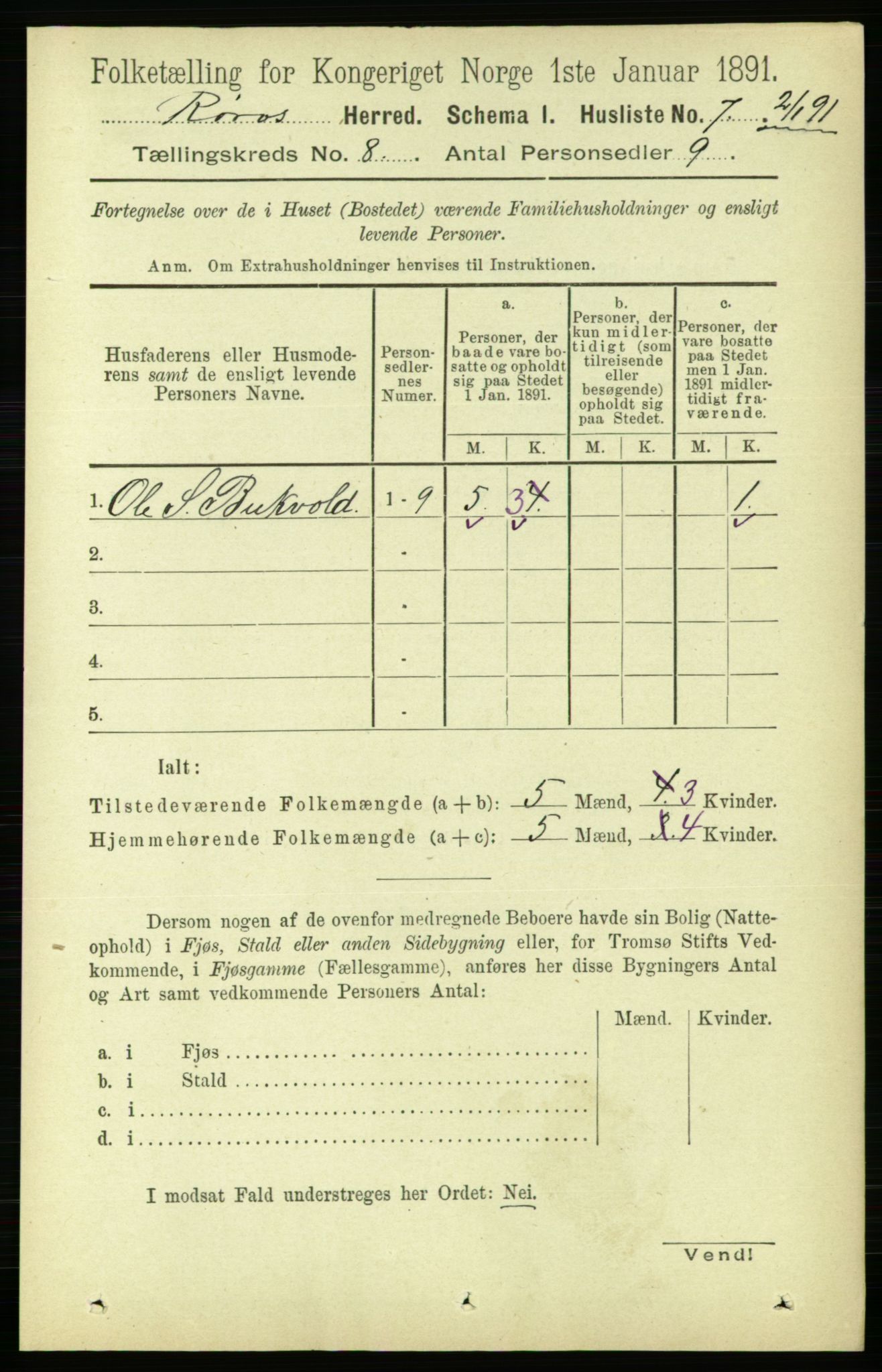 RA, 1891 census for 1640 Røros, 1891, p. 1584